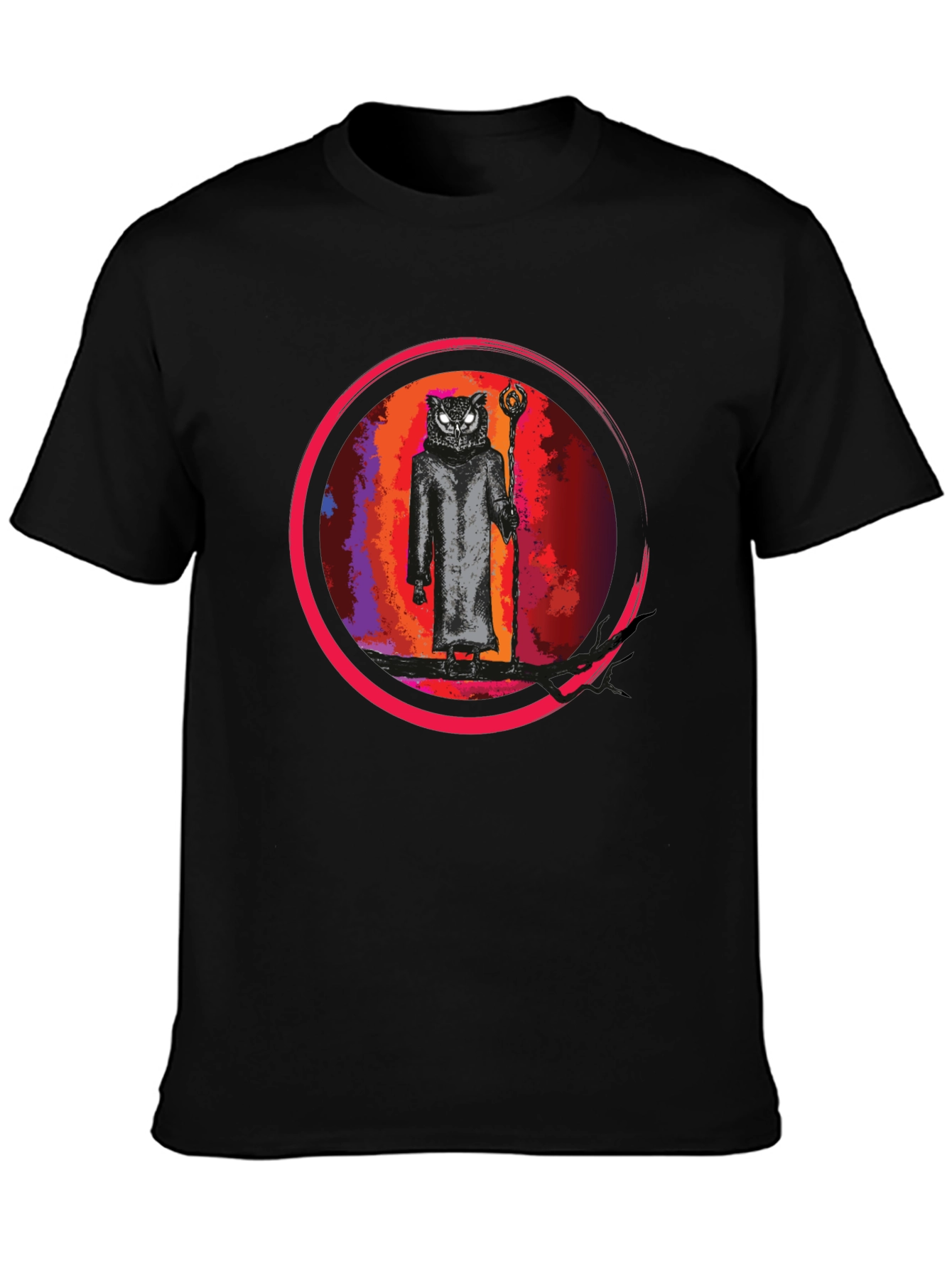 Wizard Owl Graphic Tee - Black Cotton Shirt
