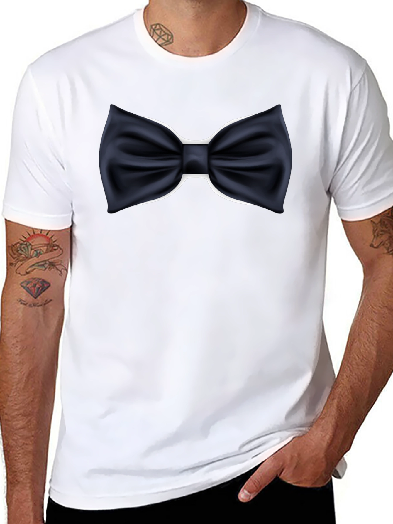 Mens Black Bowtie Graphic T-Shirt