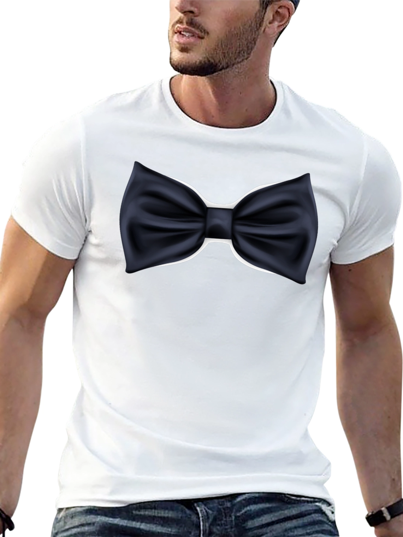Mens Black Bowtie Graphic T-Shirt