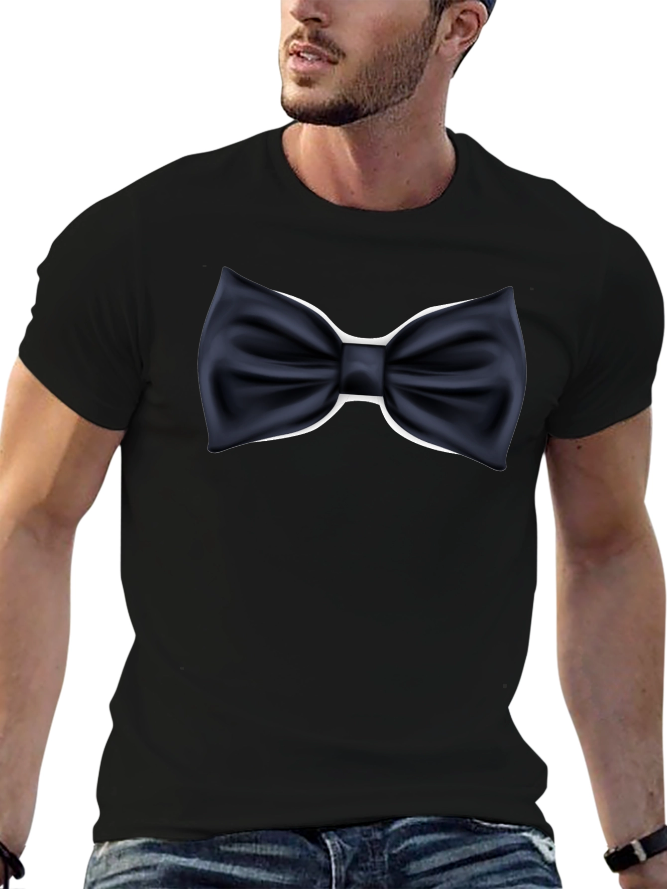 Mens Black Bowtie Graphic T-Shirt