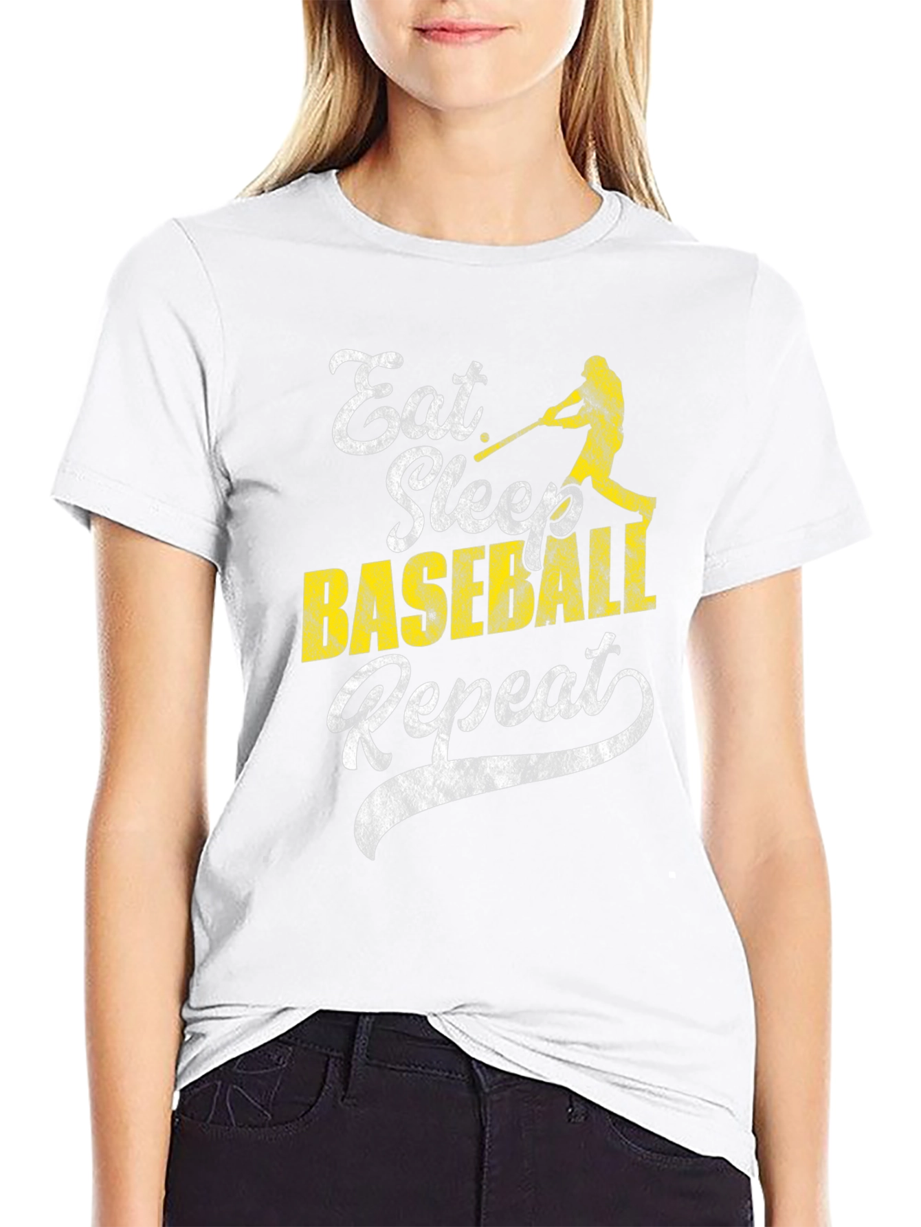 Eat Sleep Baseball Repeat Black Graphic T-Shirt