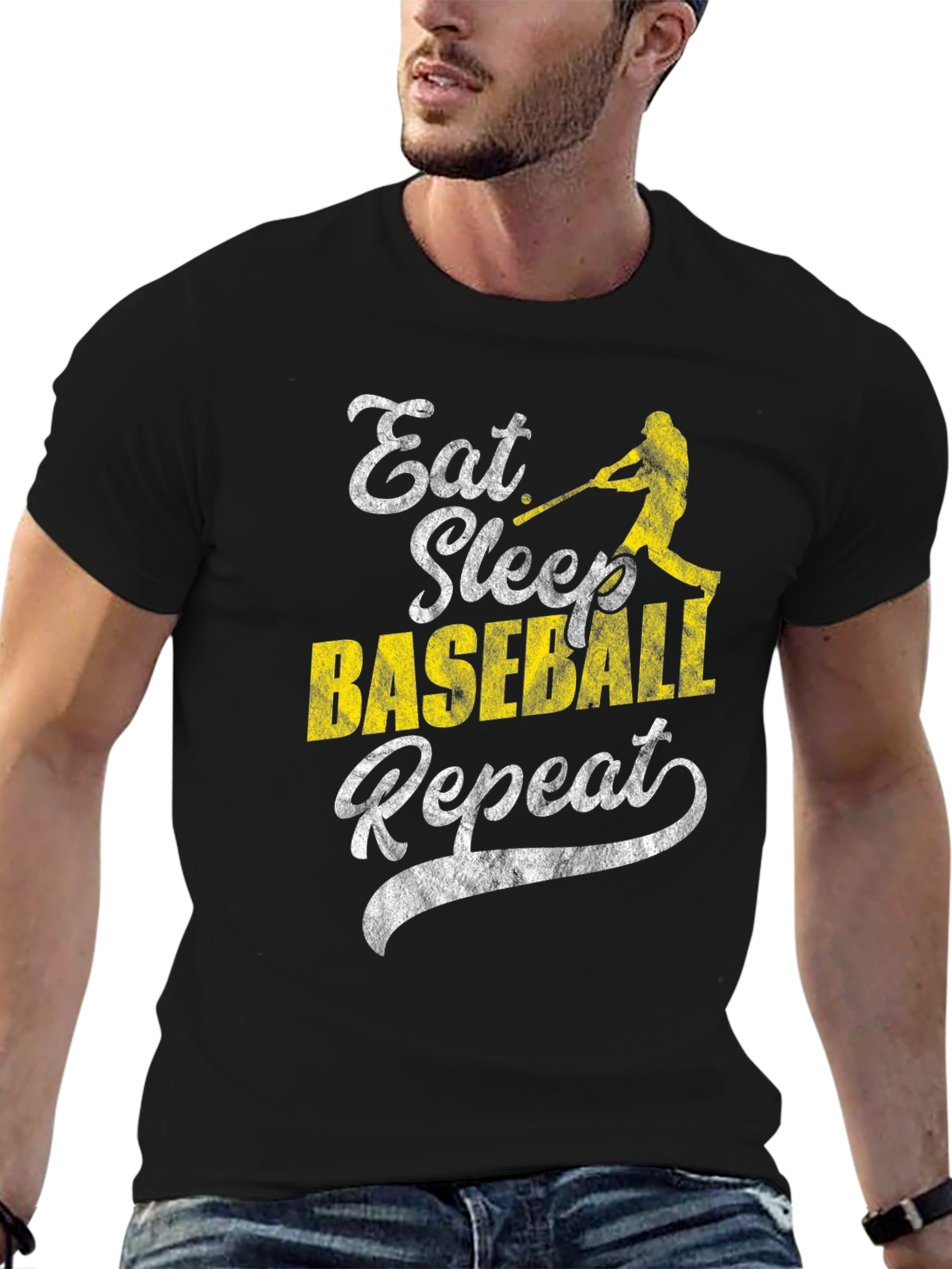 Eat Sleep Baseball Repeat Black Graphic T-Shirt