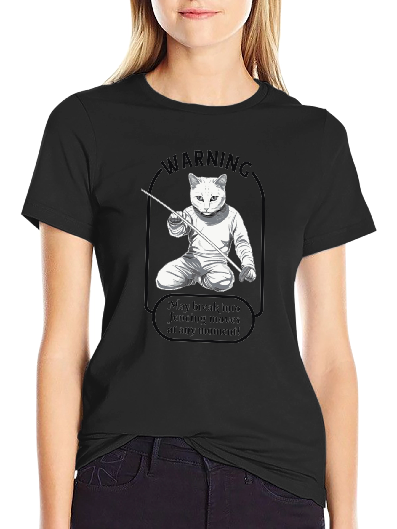 Fencing Cat Warning T-Shirt