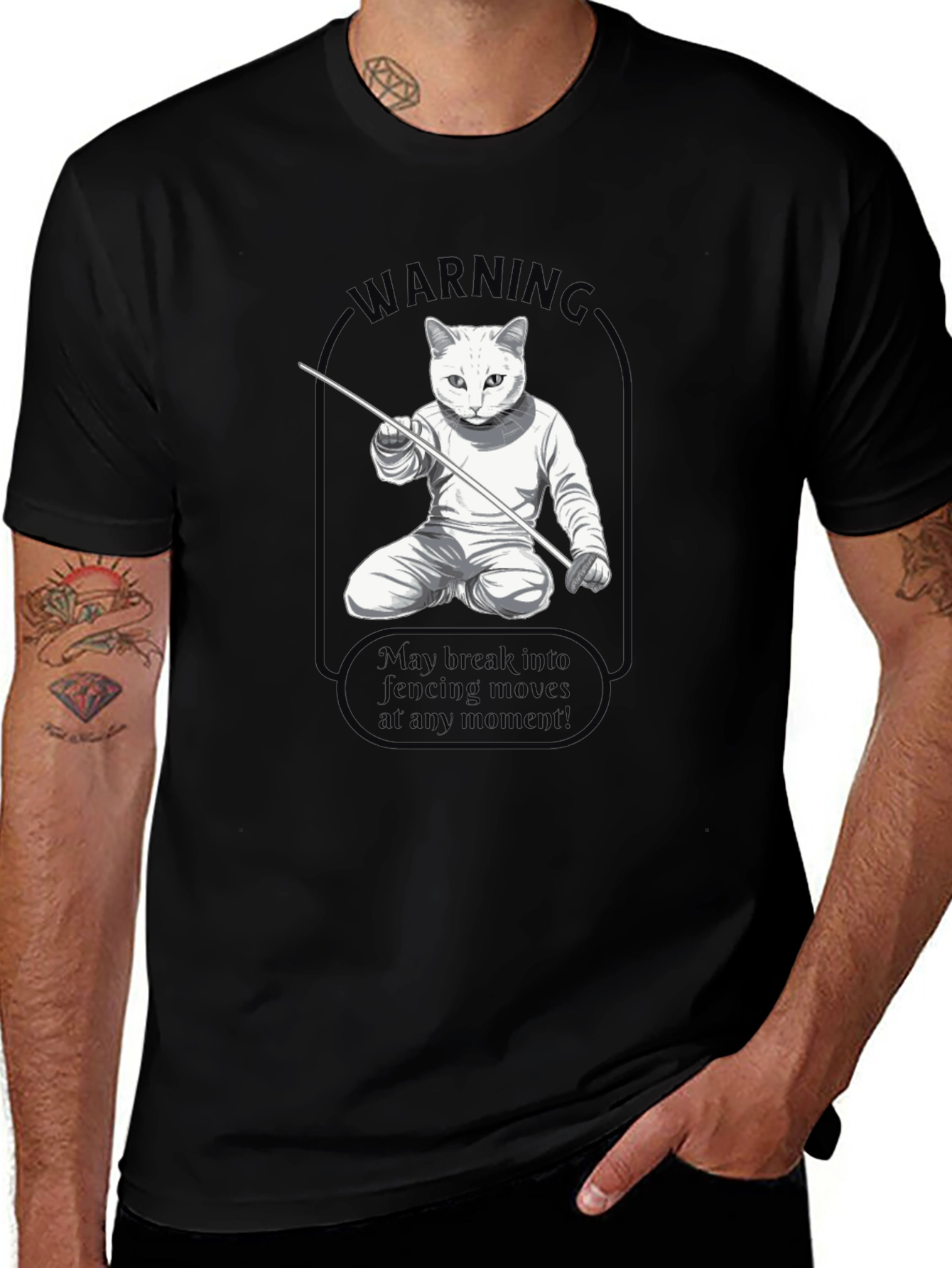 Fencing Cat Warning T-Shirt