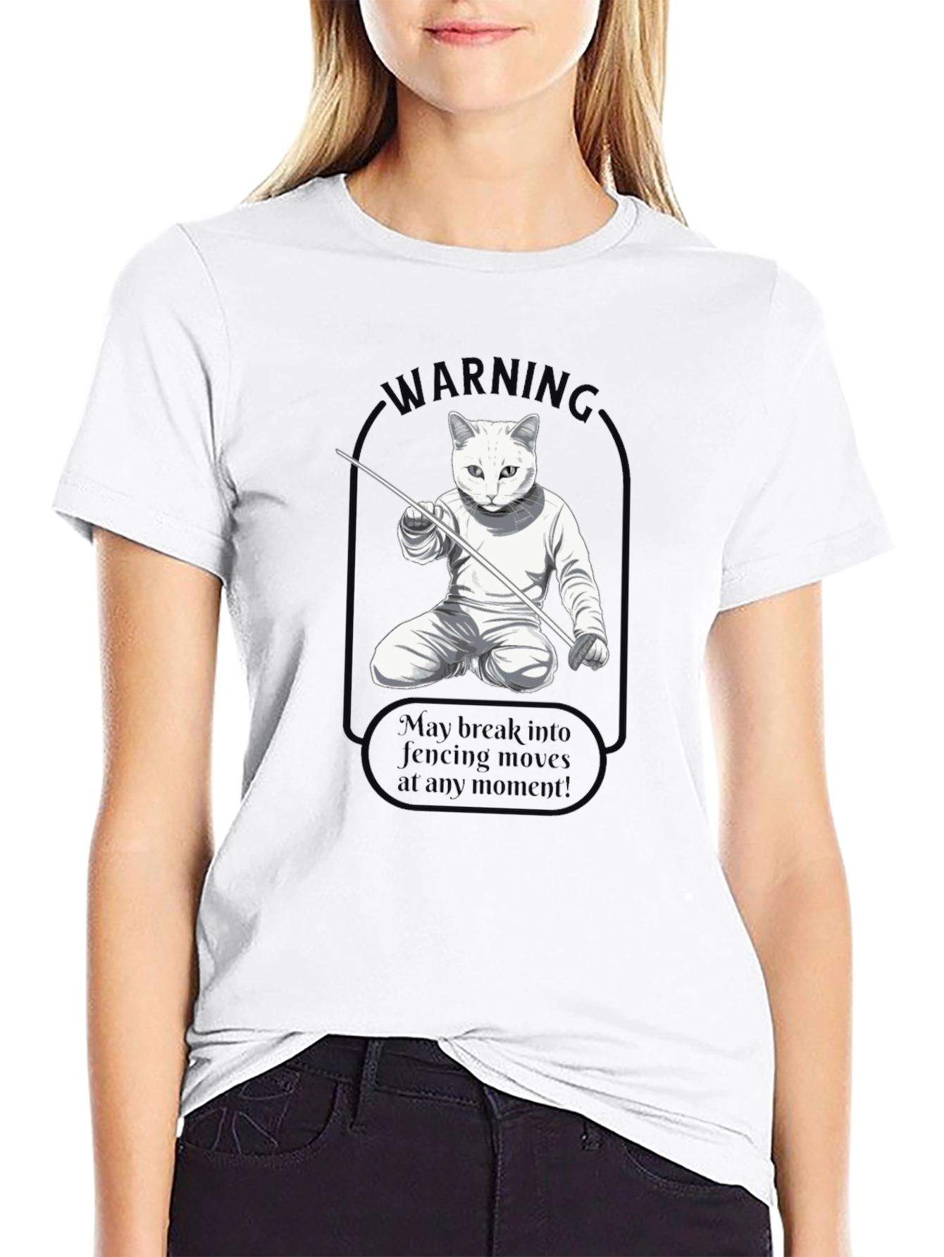Fencing Cat Warning T-Shirt
