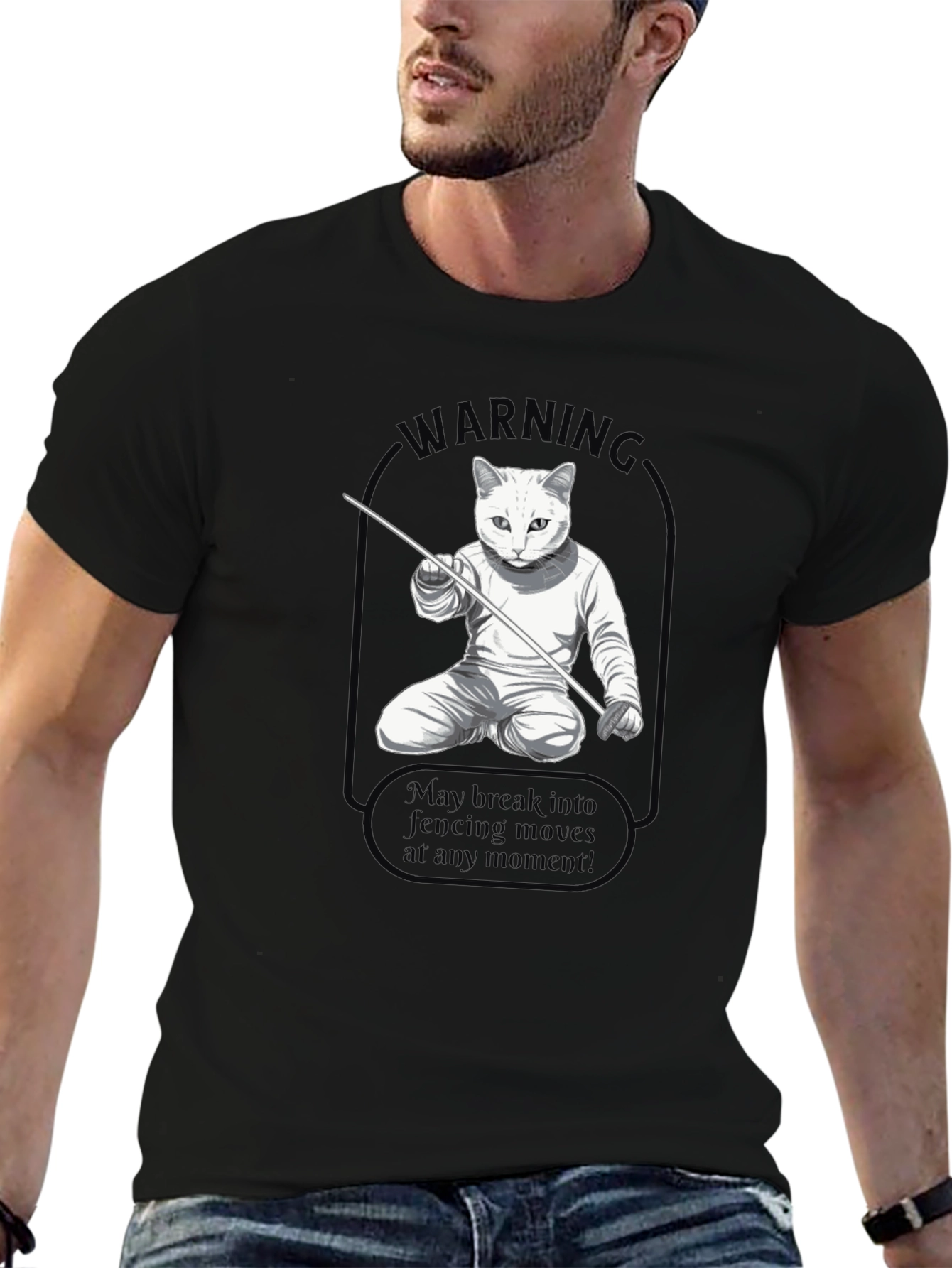 Fencing Cat Warning T-Shirt