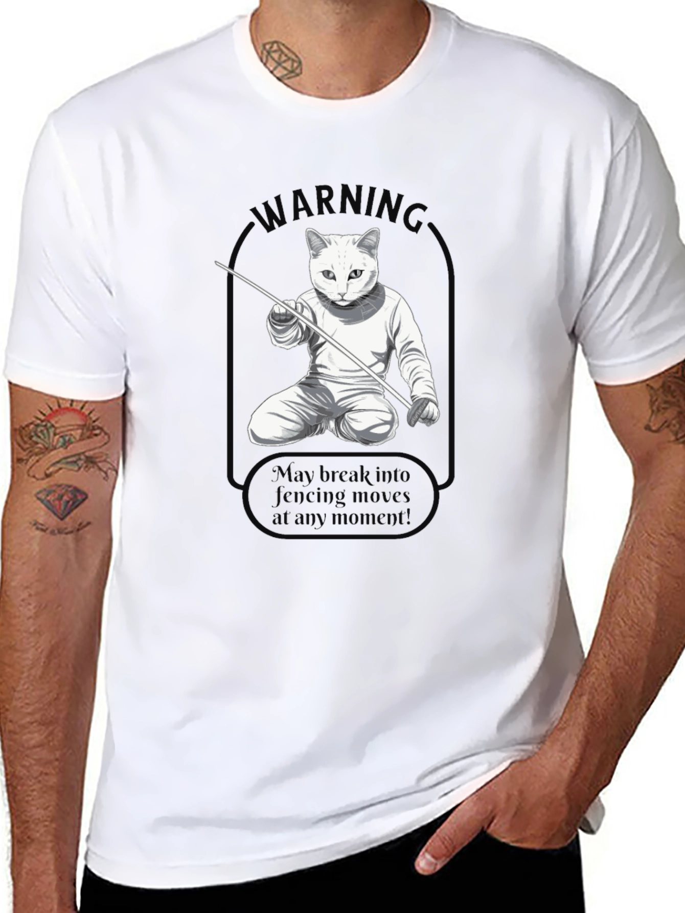 Fencing Cat Warning T-Shirt