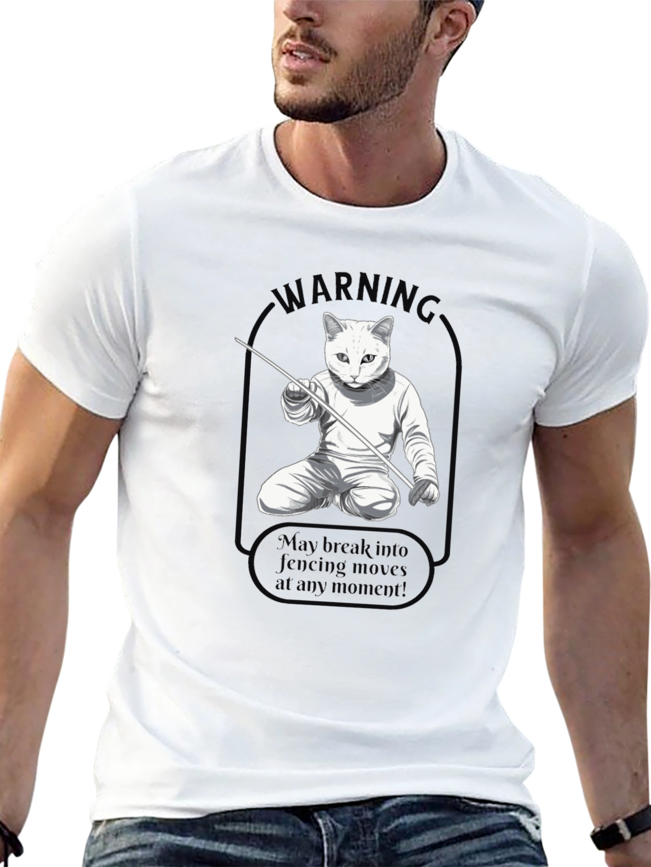 Fencing Cat Warning T-Shirt