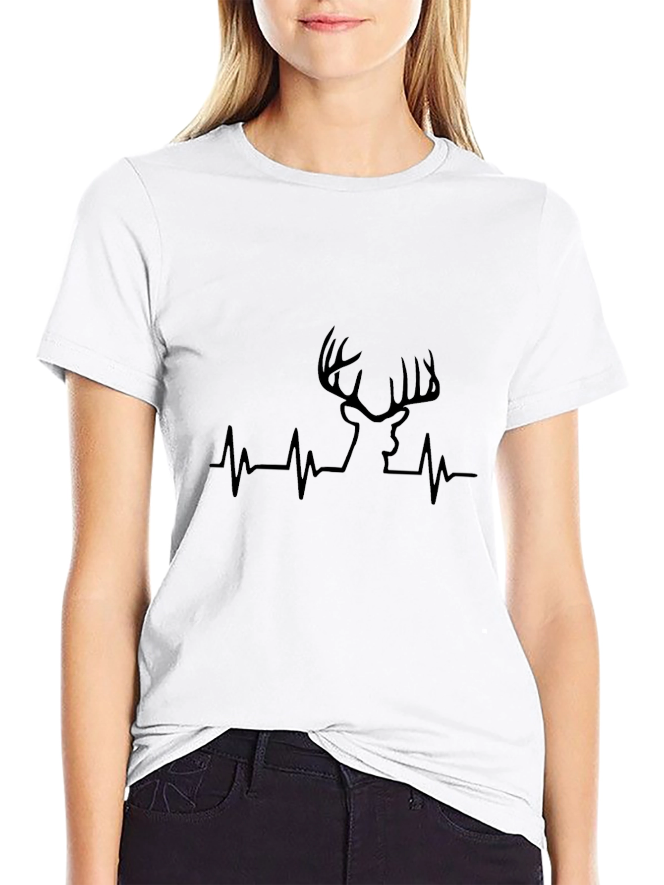 Deer Heartbeat T-Shirt - Black Crew Neck Tee