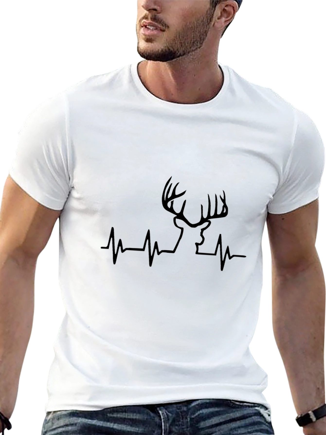 Deer Heartbeat T-Shirt - Black Crew Neck Tee