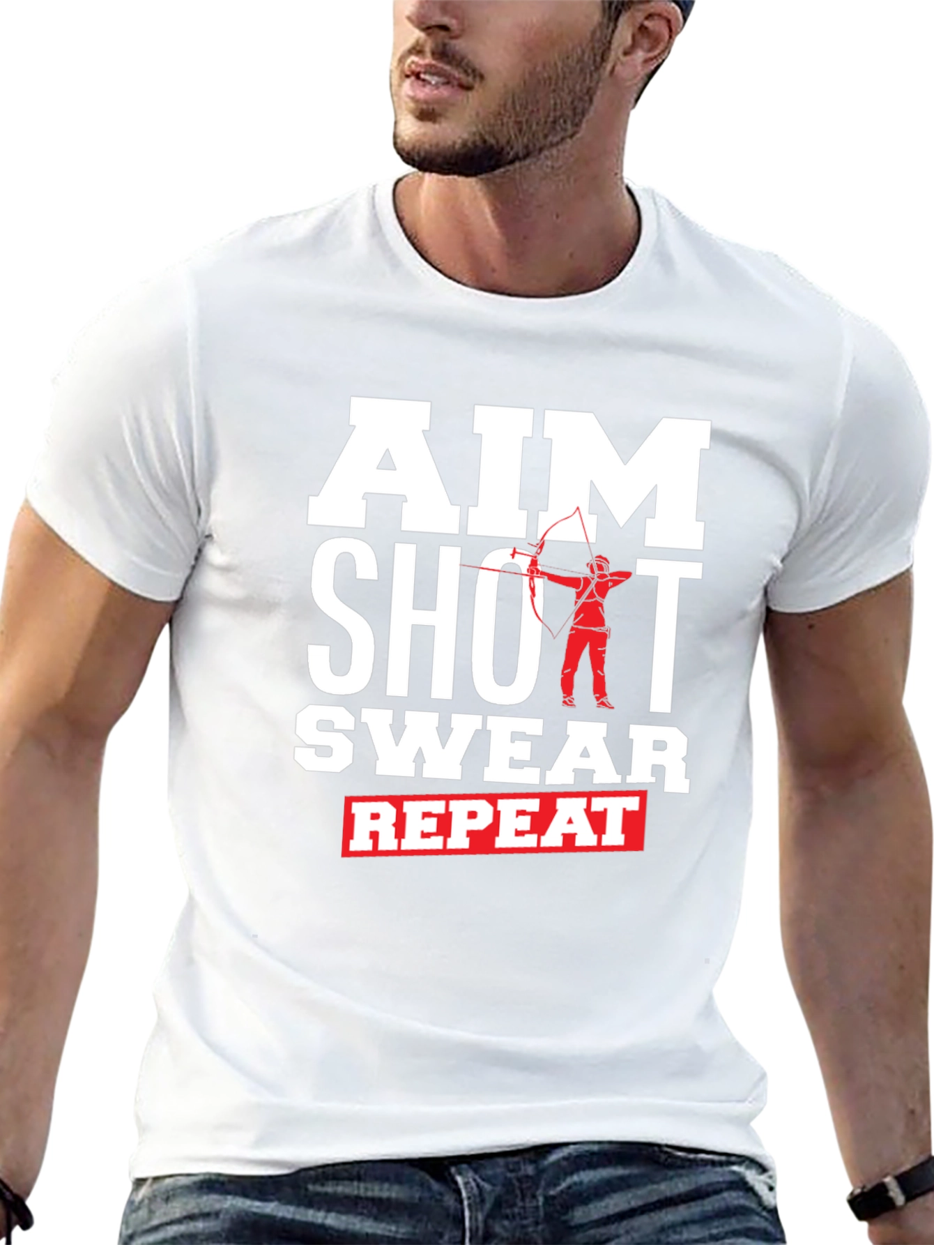 Aim Shot Swear Repeat Funny Archer T-Shirt
