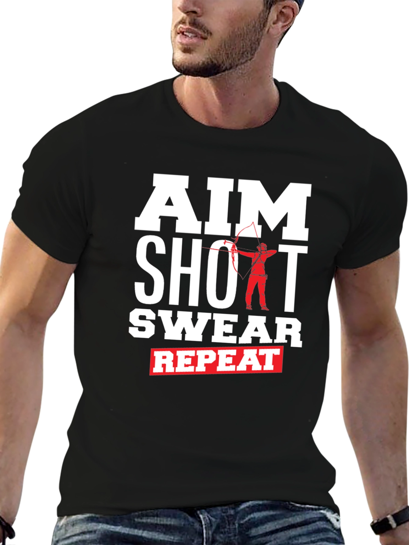 Aim Shot Swear Repeat Funny Archer T-Shirt
