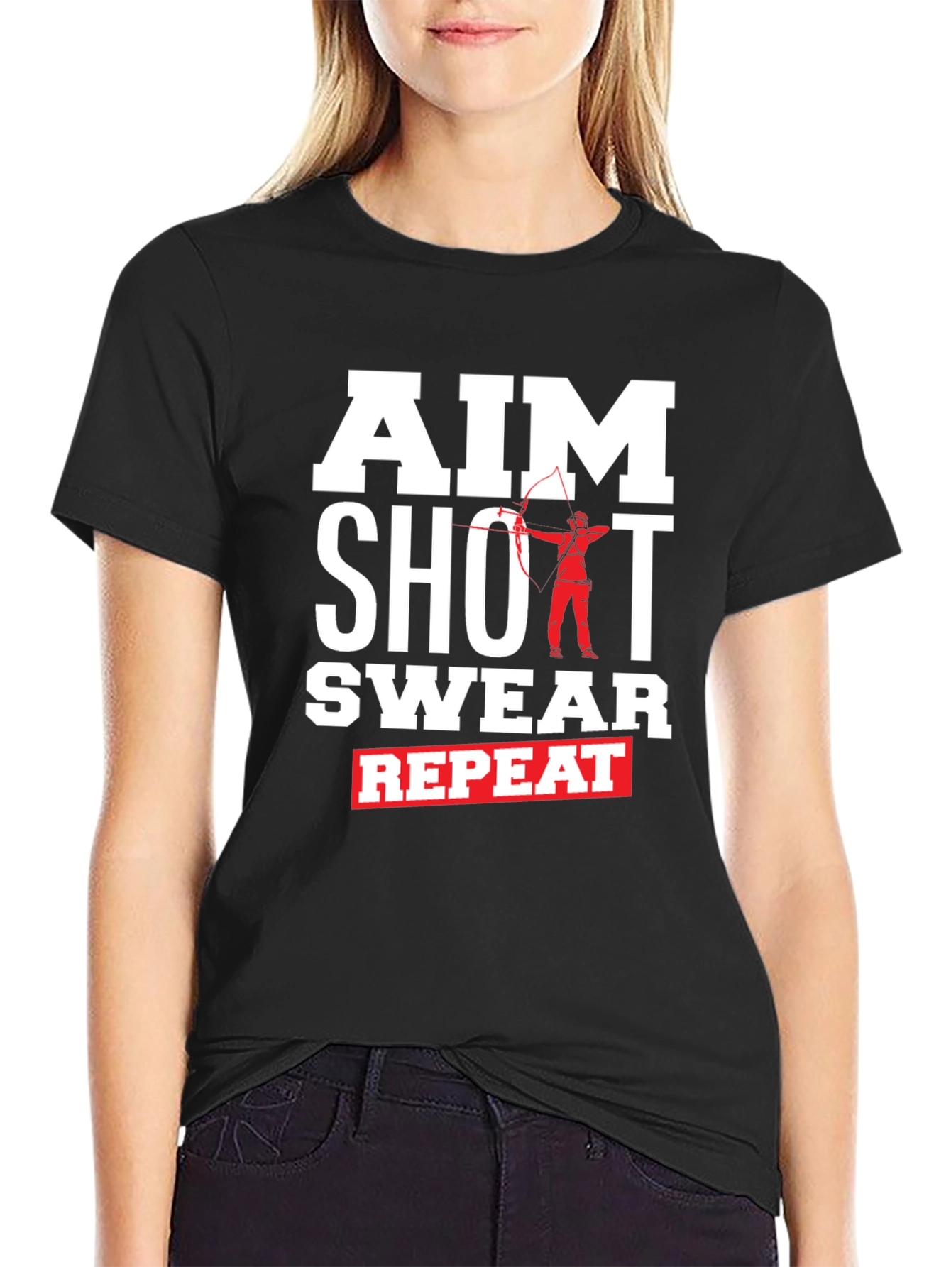 Aim Shot Swear Repeat Funny Archer T-Shirt