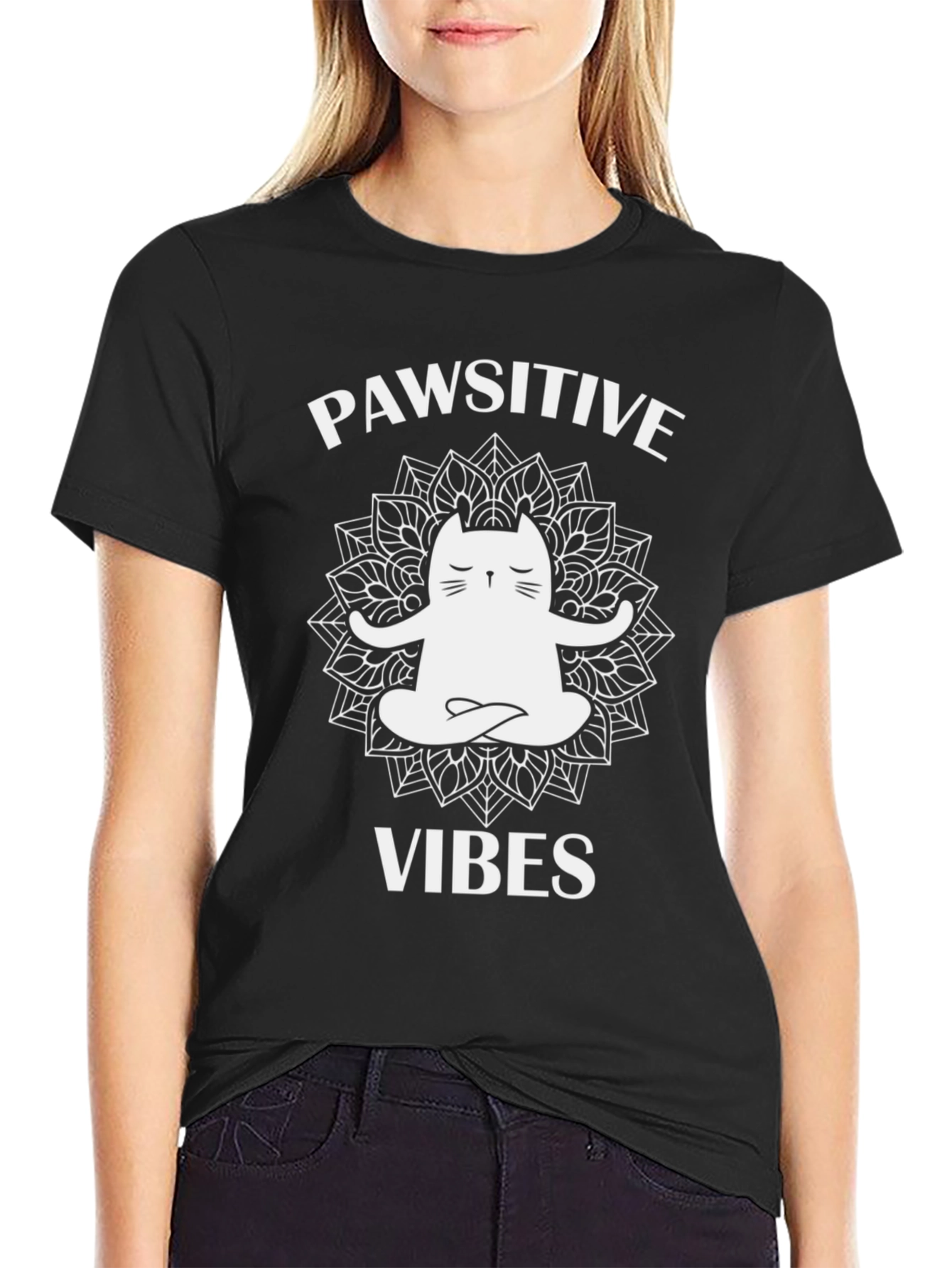Pawsitive Vibes Cat Mandala Graphic Tee