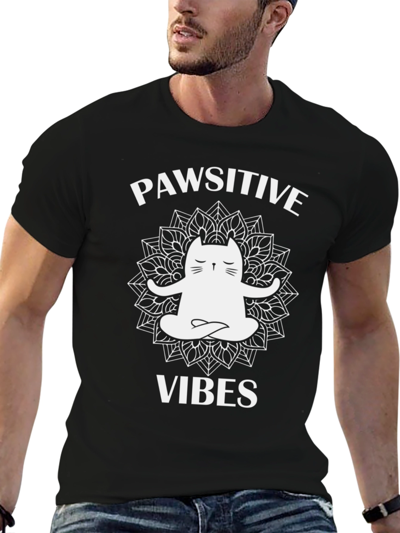 Pawsitive Vibes Cat Mandala Graphic Tee
