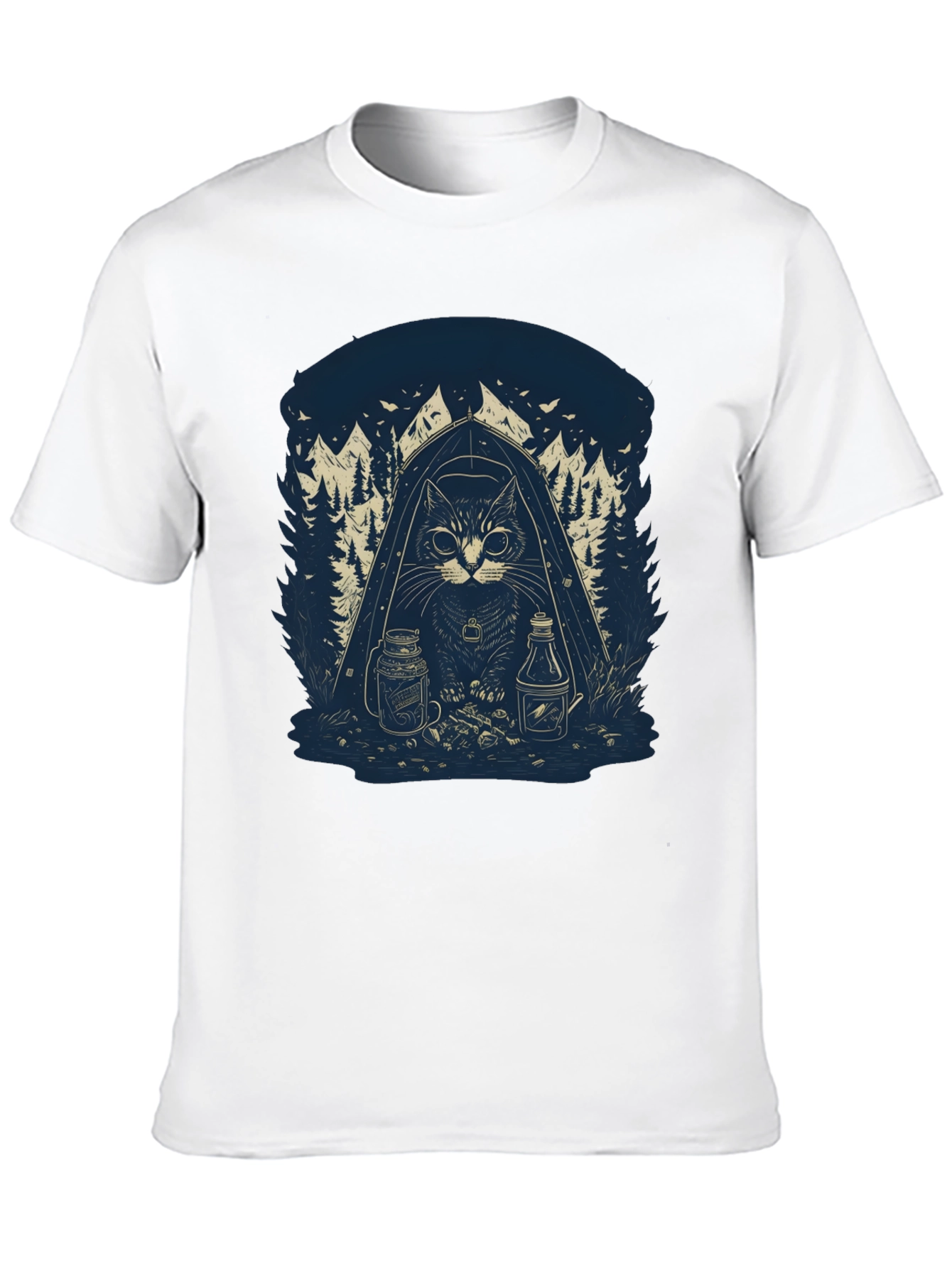 Camping Cat Graphic T-Shirt - Black