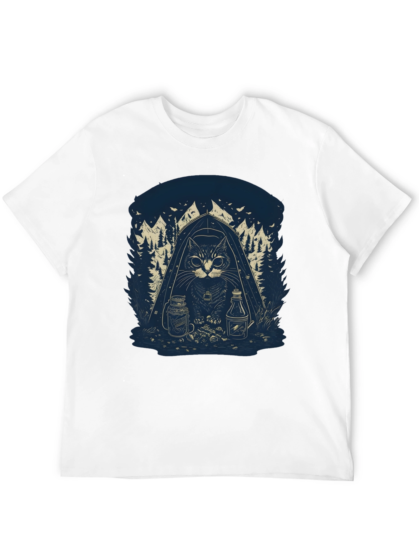 Camping Cat Graphic T-Shirt - Black