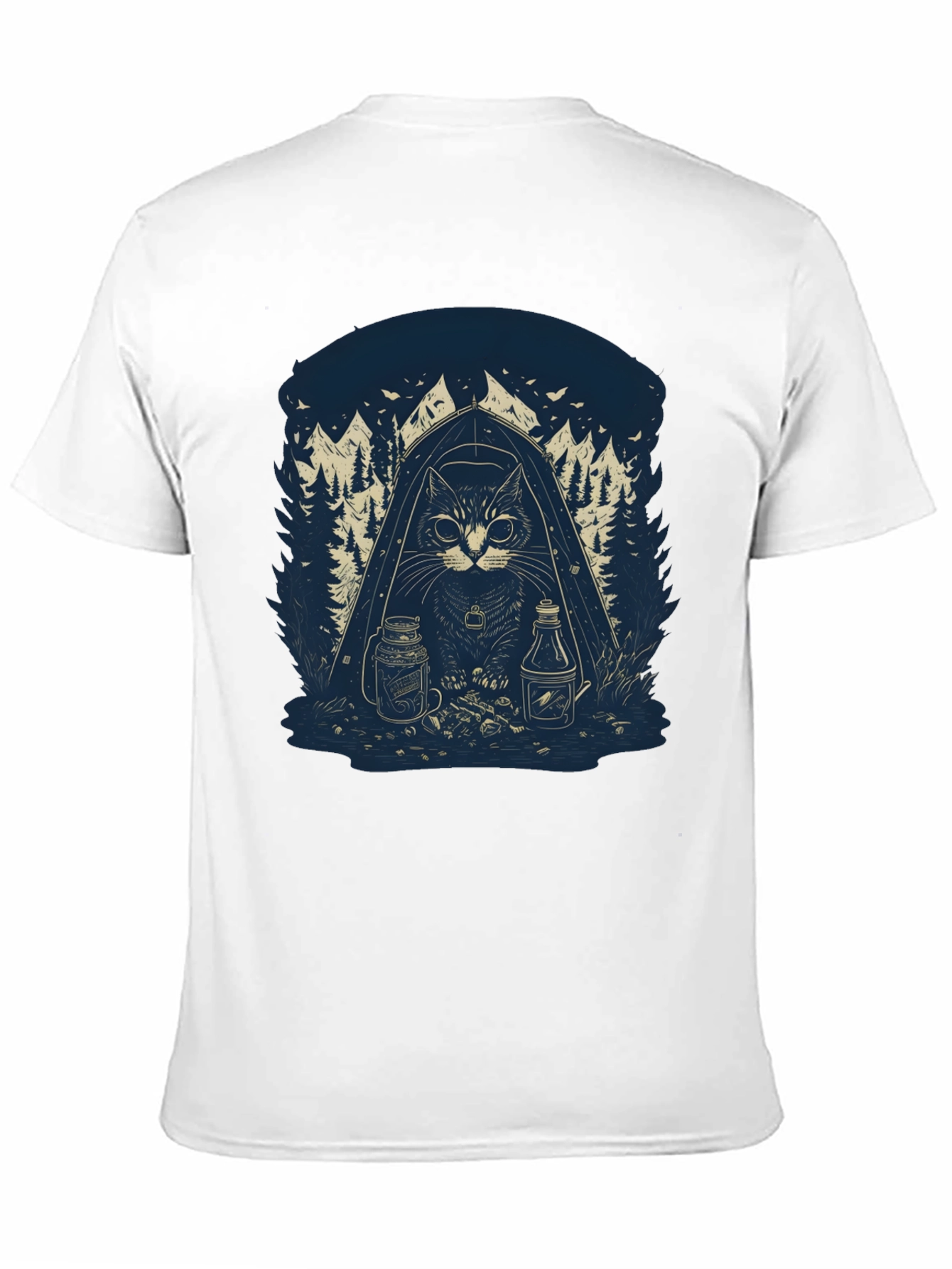 Camping Cat Graphic T-Shirt - Black