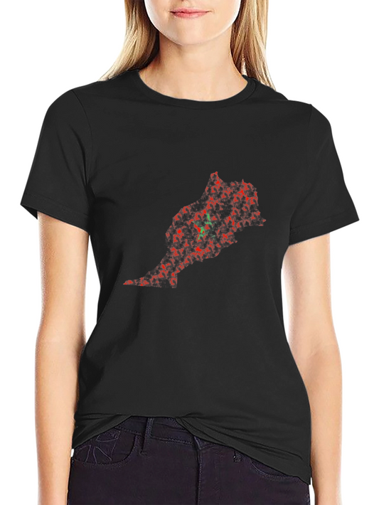 Morocco Map T-Shirt - Red & Green Silhouette Design
