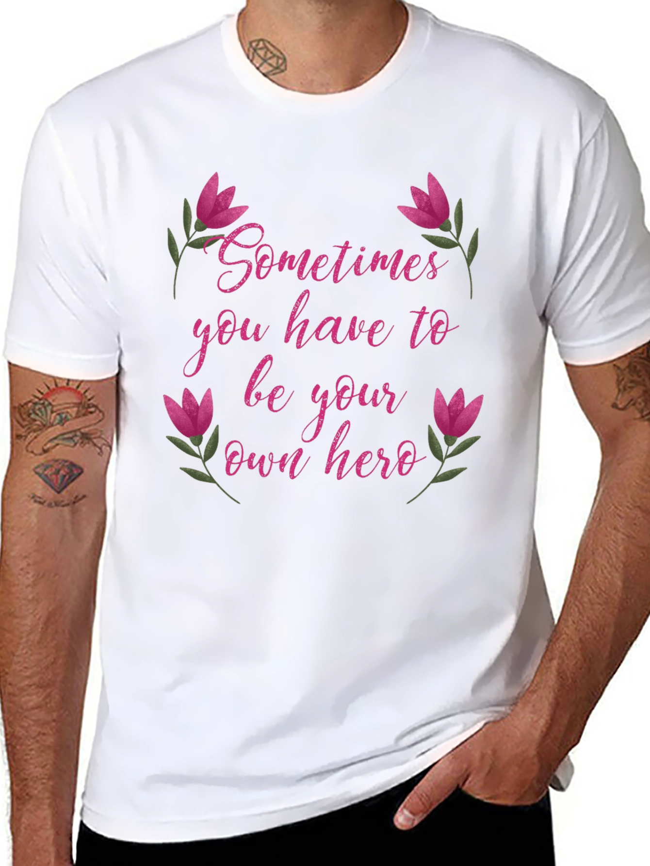 Be Your Own Hero Tee - Floral Accents