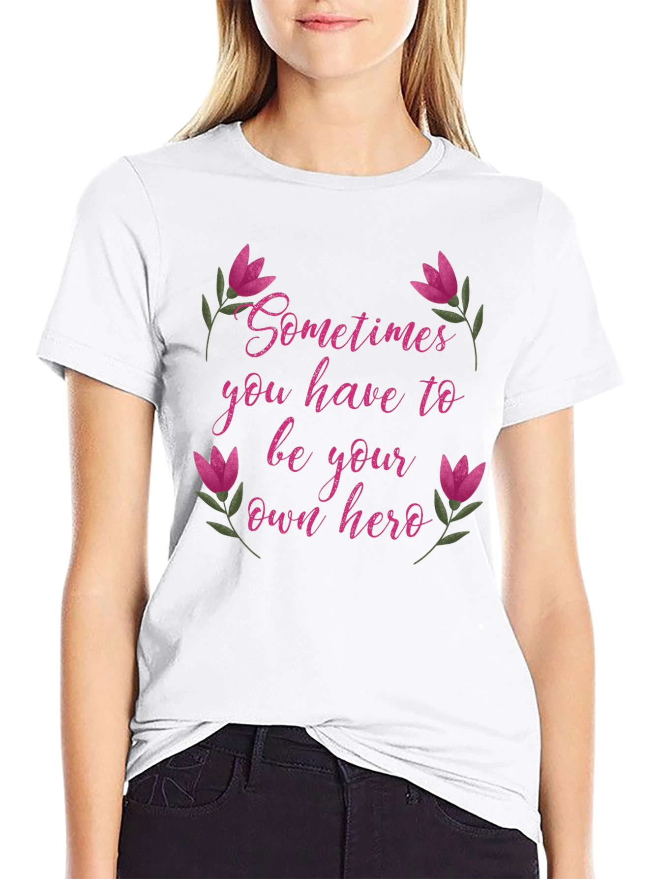 Be Your Own Hero Tee - Floral Accents