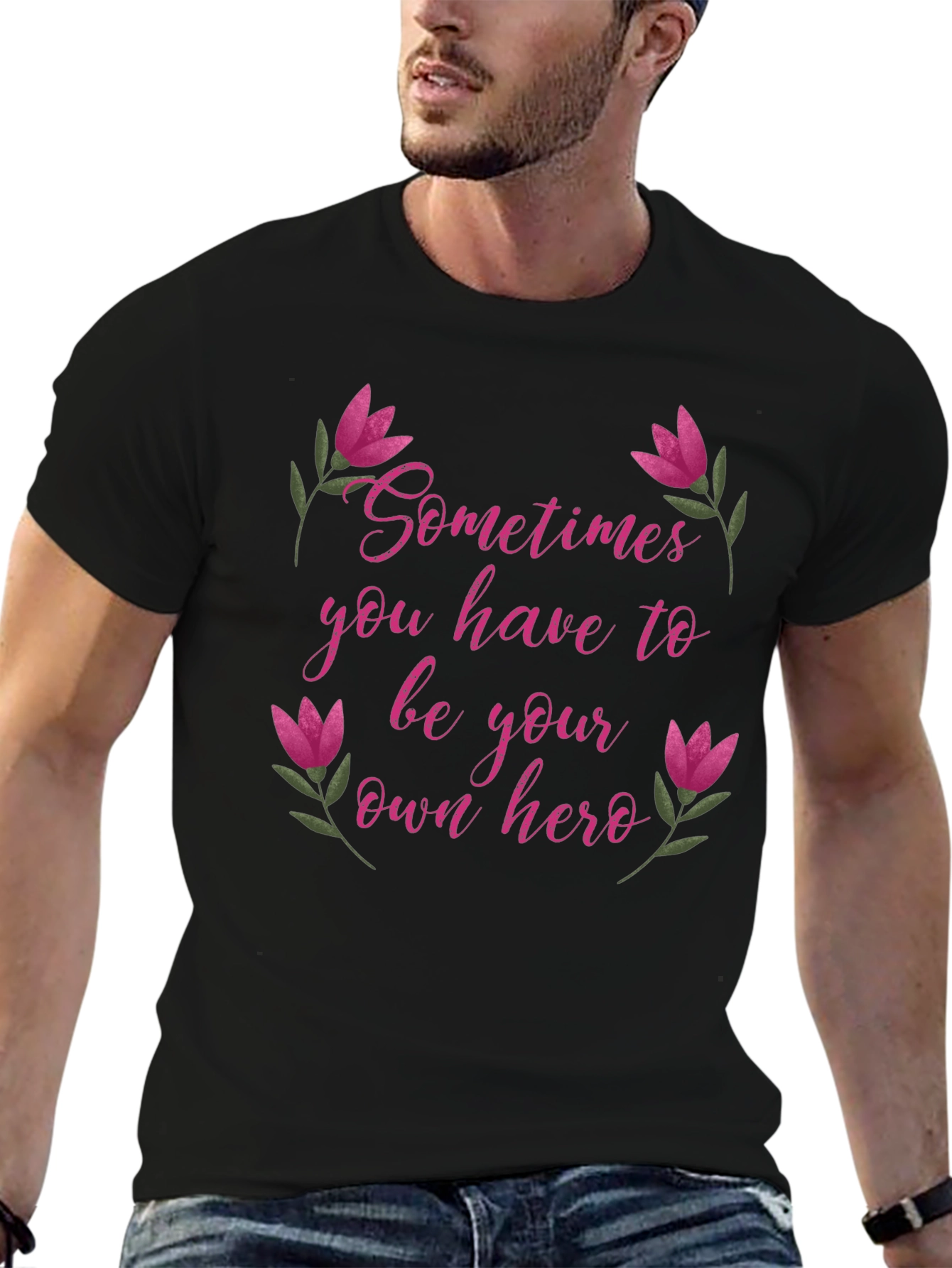 Be Your Own Hero Tee - Floral Accents