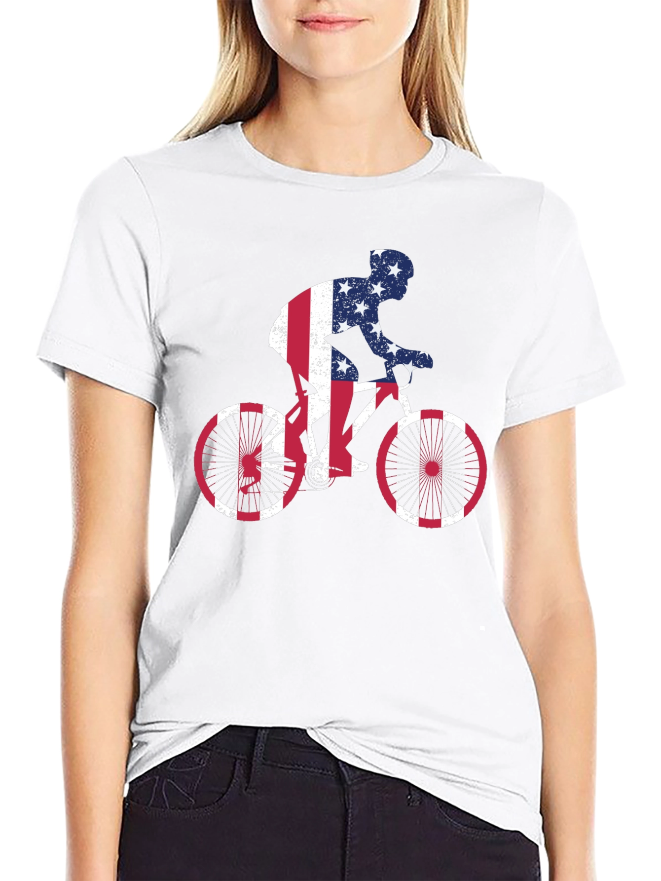 American Flag Cyclist Black T-Shirt