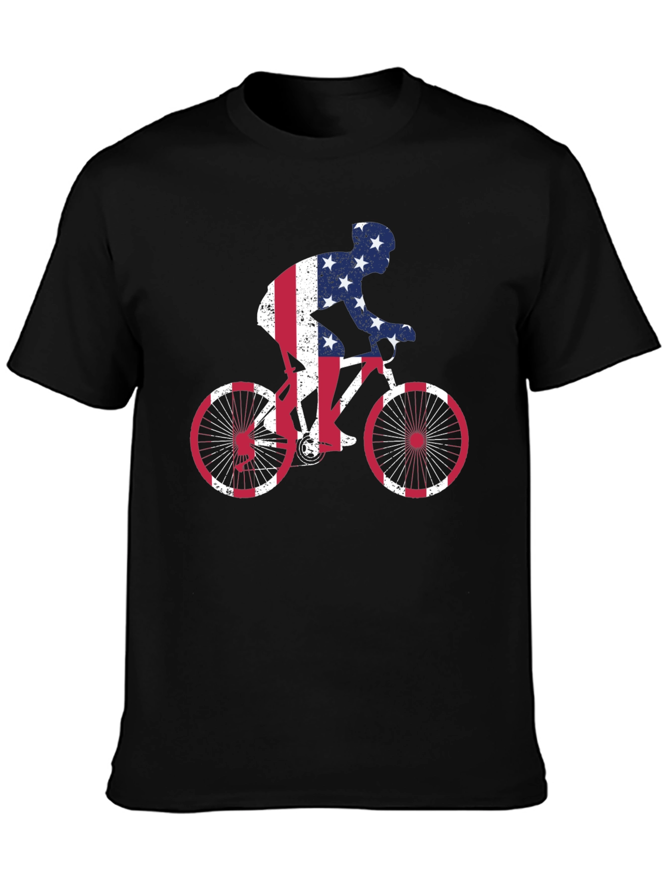 American Flag Cyclist Black T-Shirt