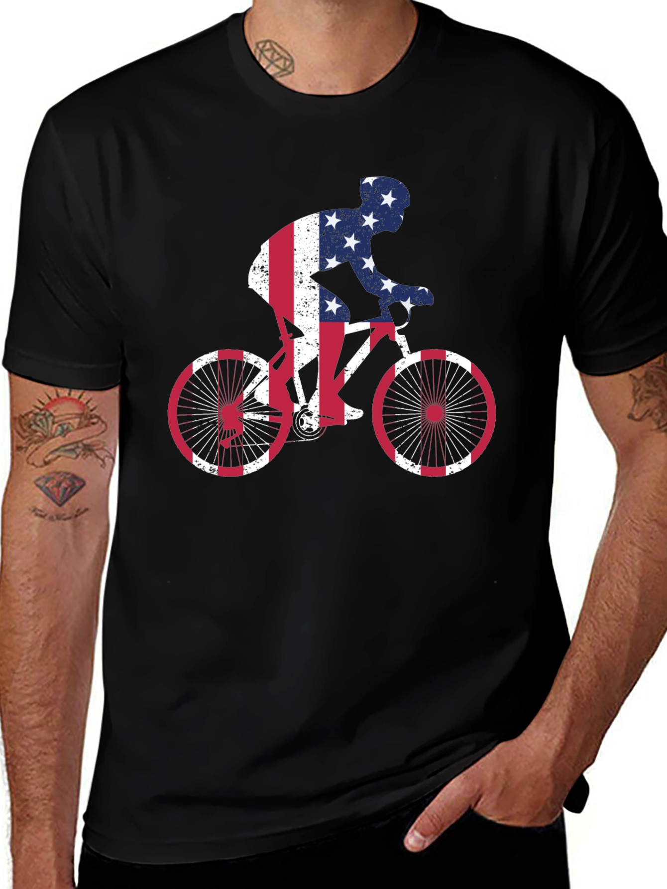 American Flag Cyclist Black T-Shirt