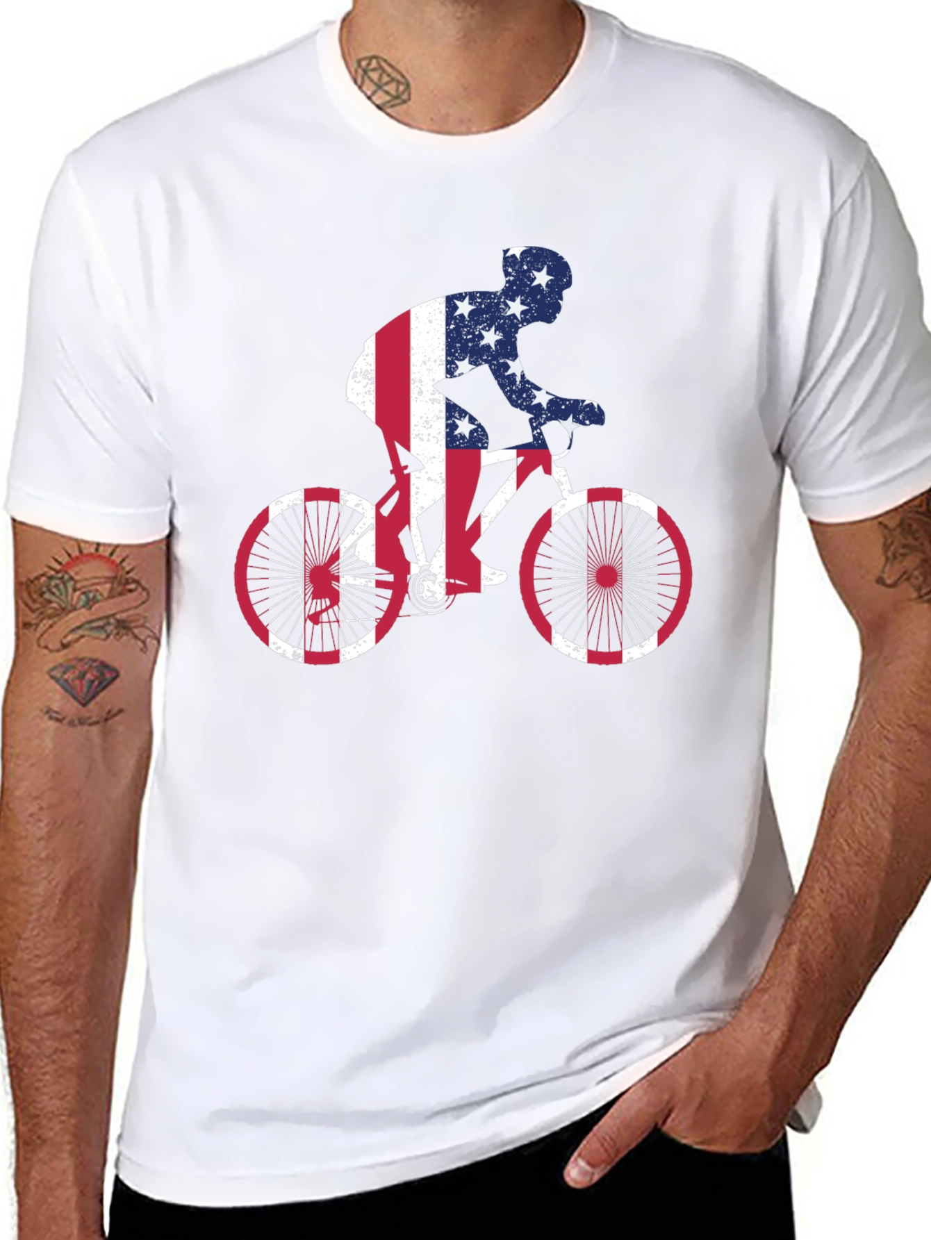 American Flag Cyclist Black T-Shirt