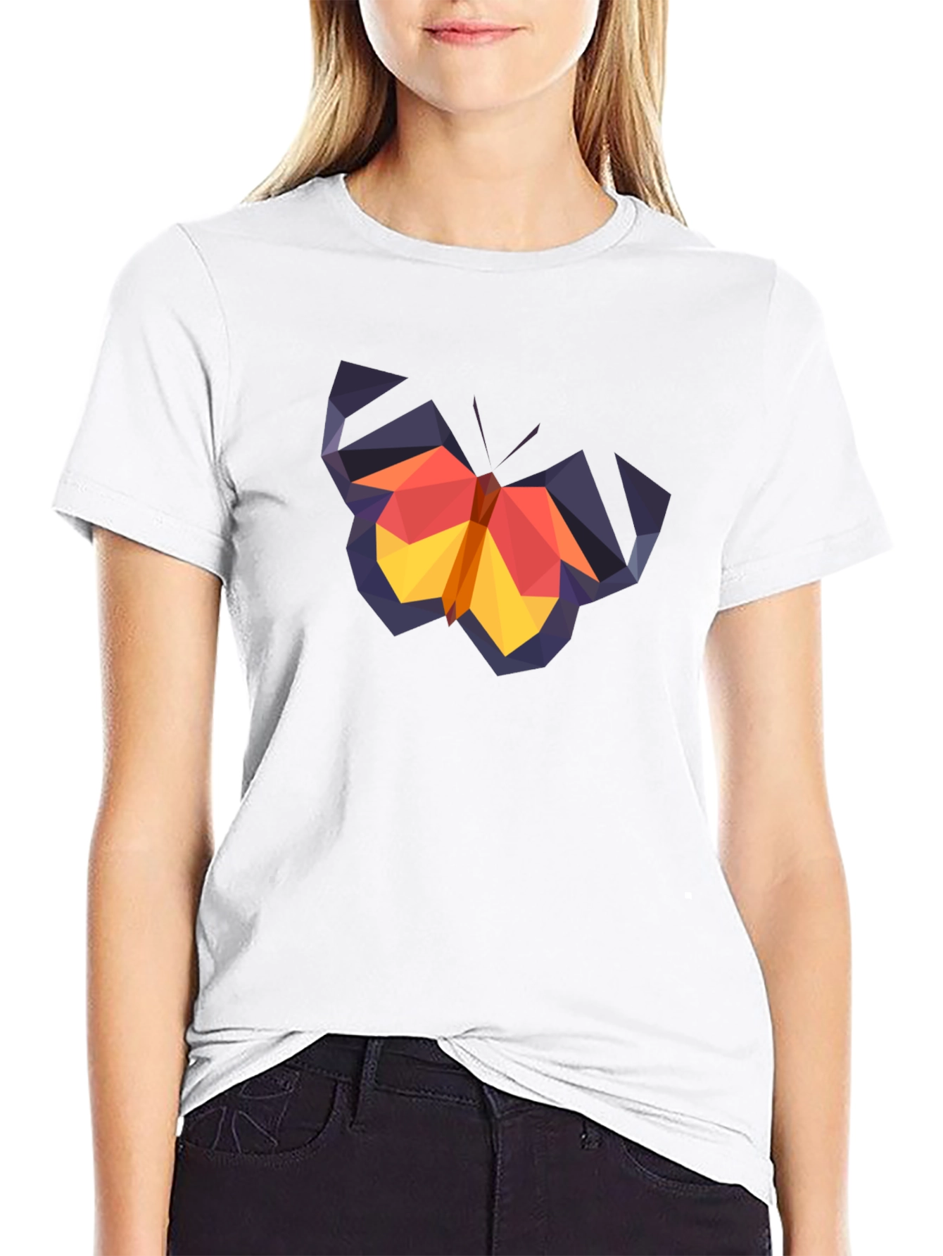Geometric Butterfly Graphic Tee - Black Cotton