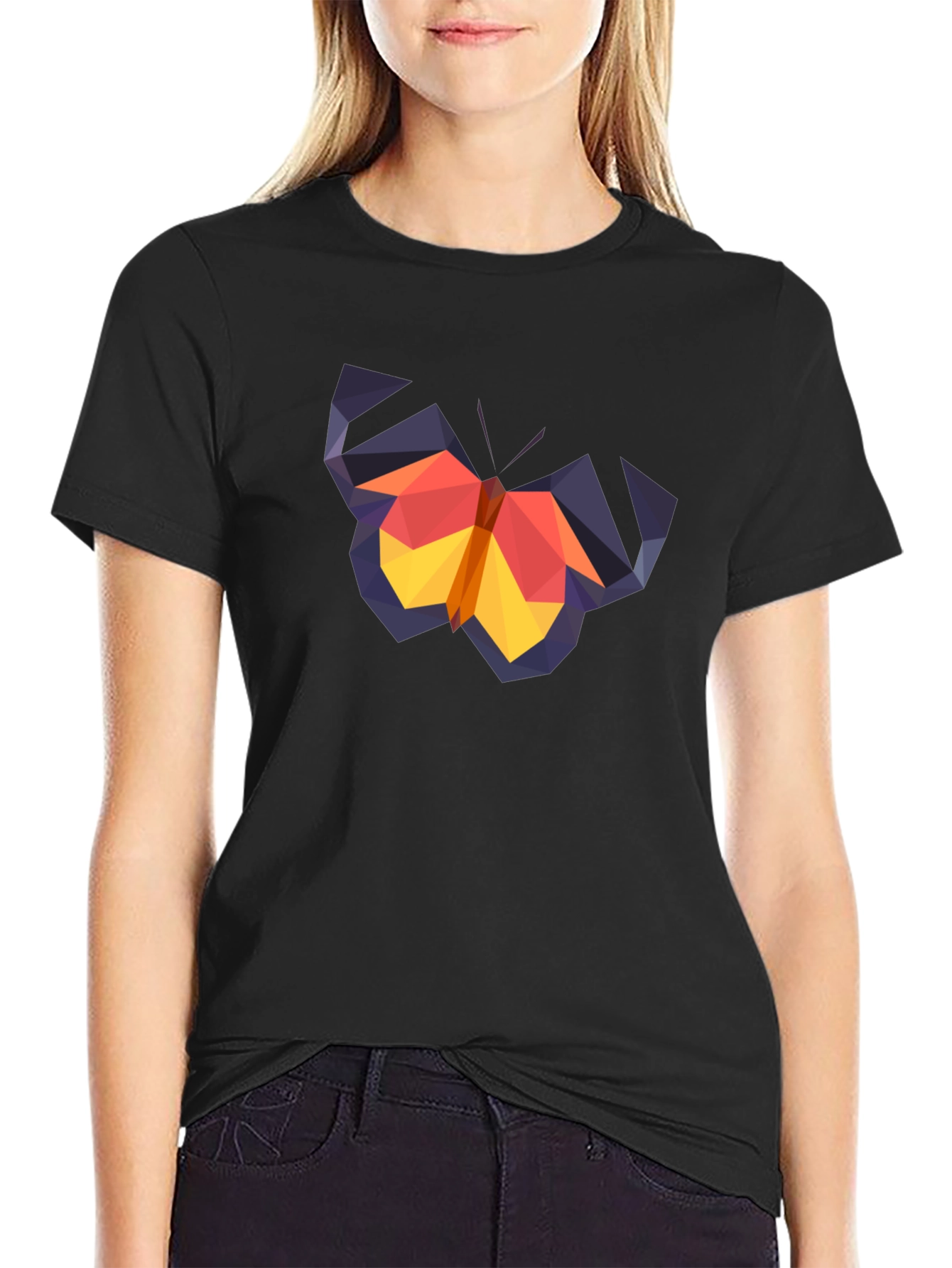 Geometric Butterfly Graphic Tee - Black Cotton