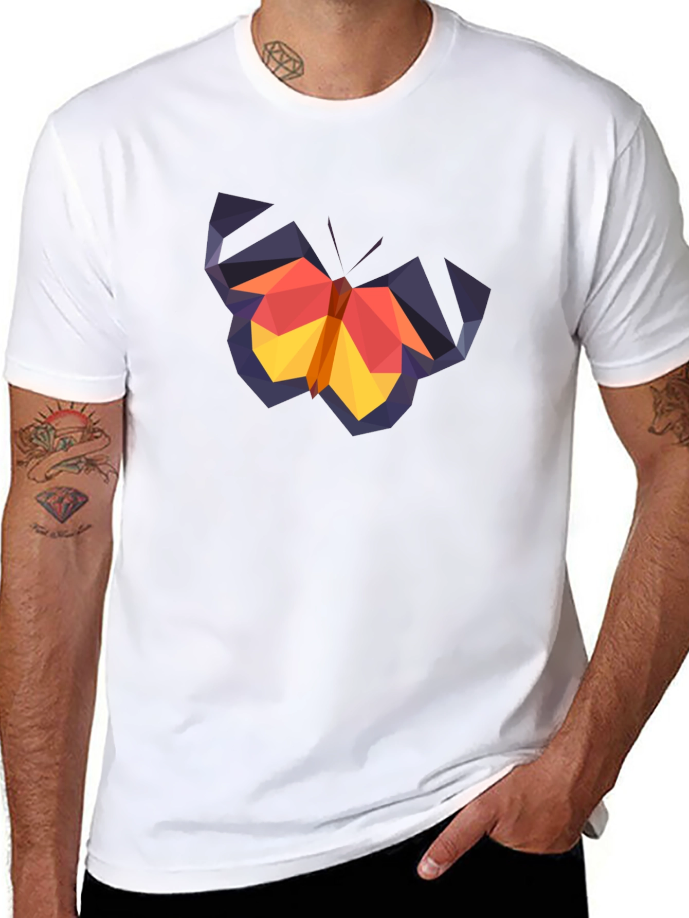 Geometric Butterfly Graphic Tee - Black Cotton