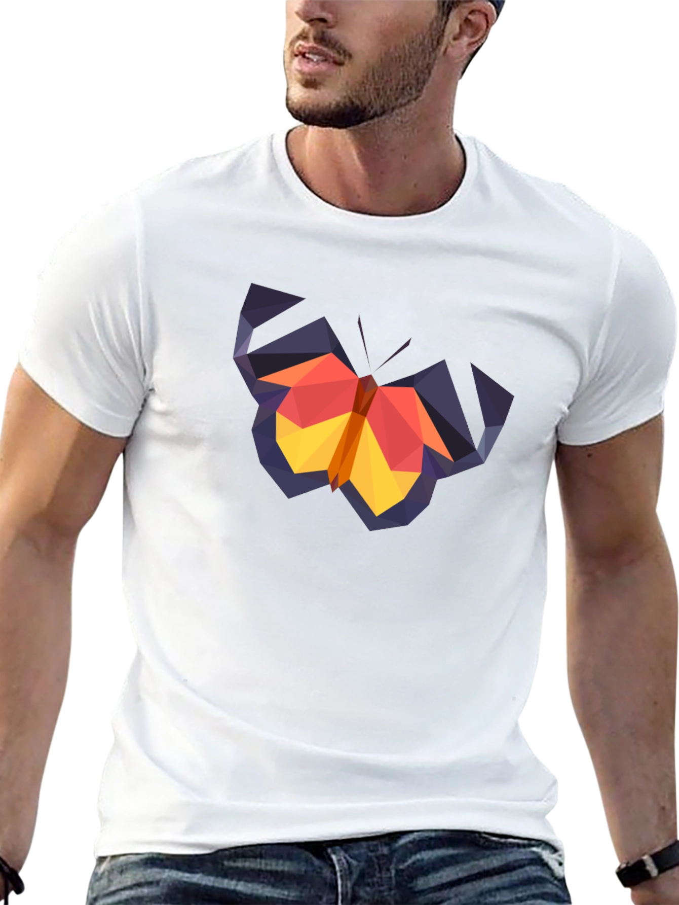 Geometric Butterfly Graphic Tee - Black Cotton