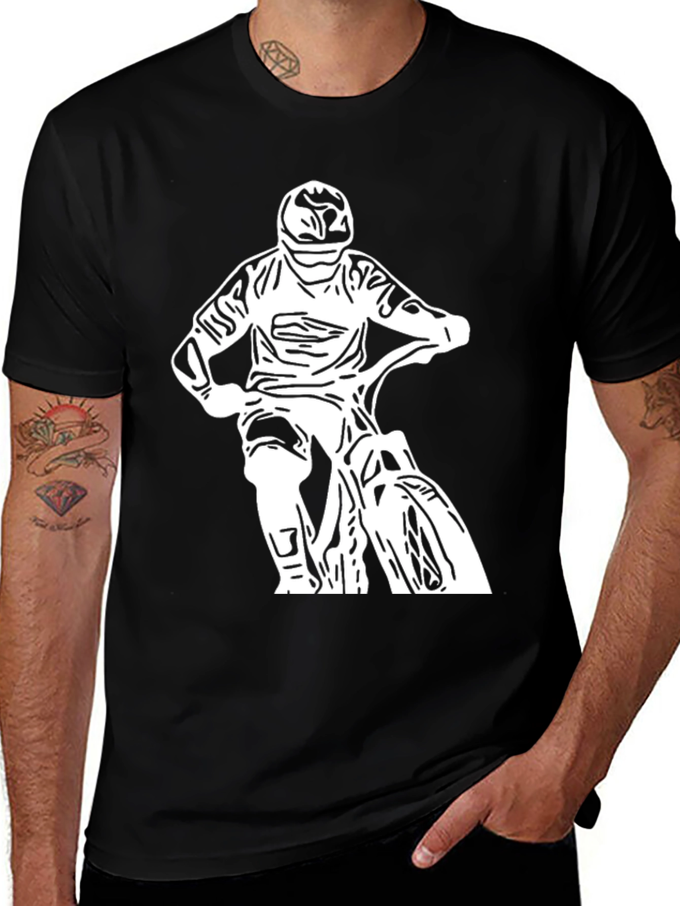 Black T-Shirt - White Biker Design
