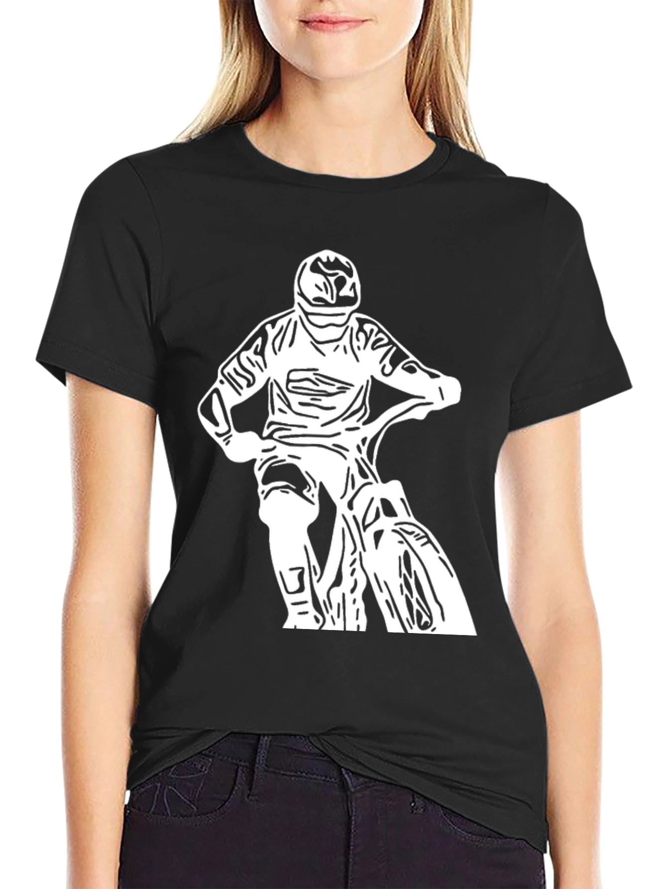 Black T-Shirt - White Biker Design