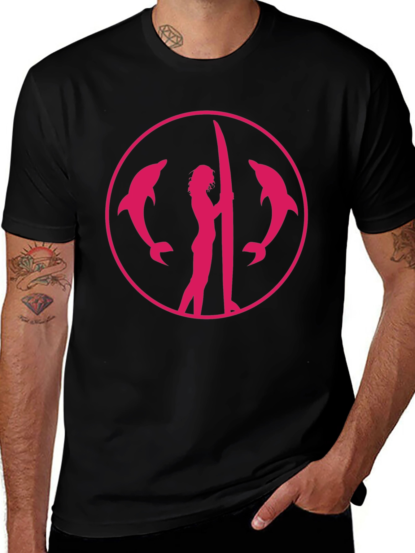 Dolphin Surfer Graphic Tee - Black