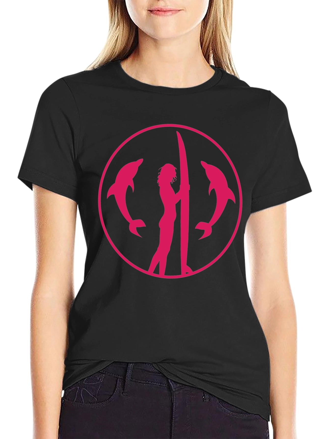 Dolphin Surfer Graphic Tee - Black