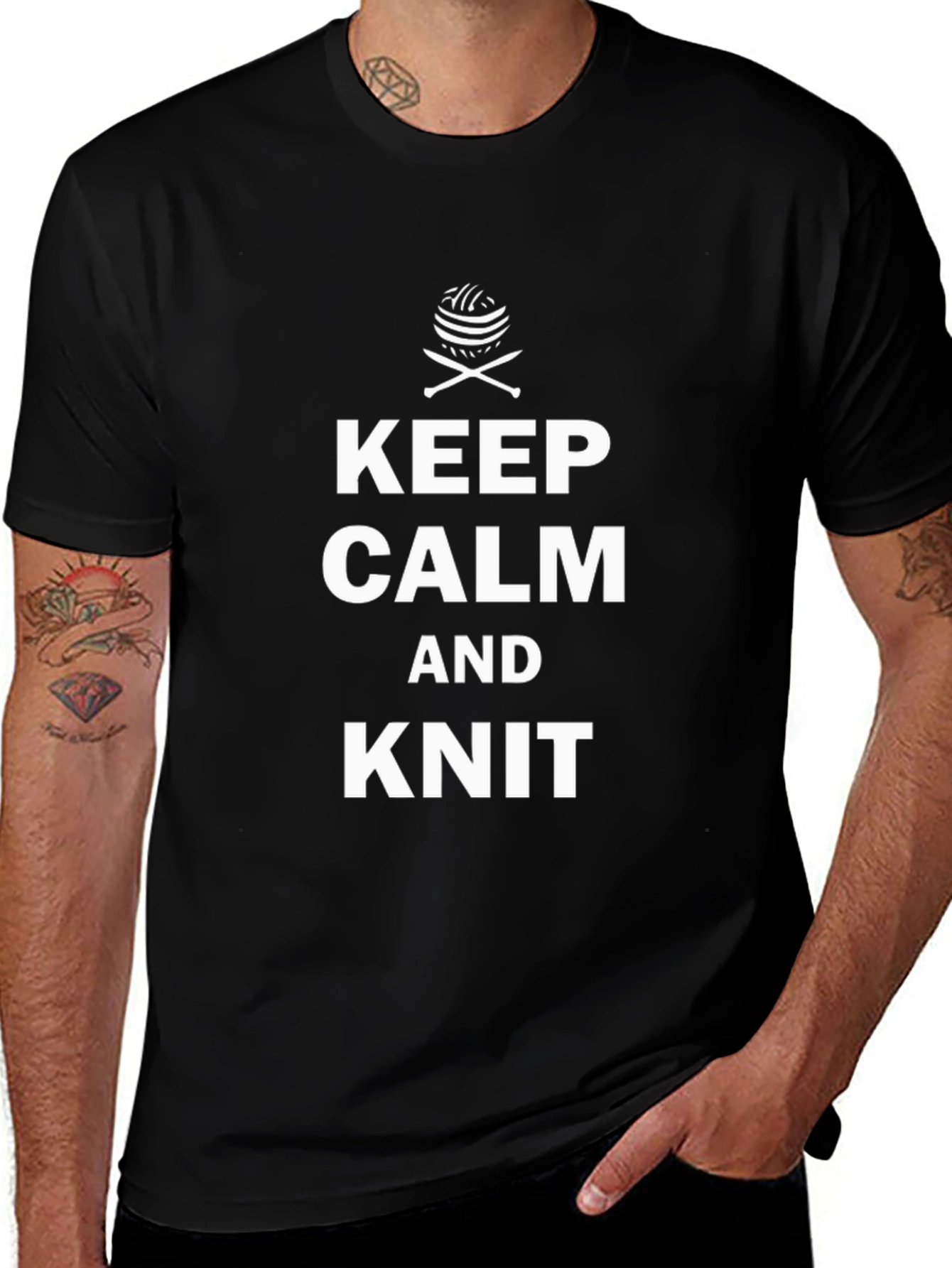 Keep Calm and Knit T-Shirt - Black Cotton Tee