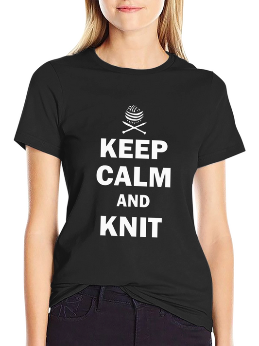 Keep Calm and Knit T-Shirt - Black Cotton Tee