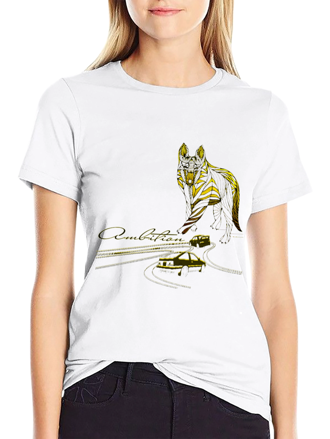 Wolf & Car Graphic T-Shirt - Stylish Black Tee
