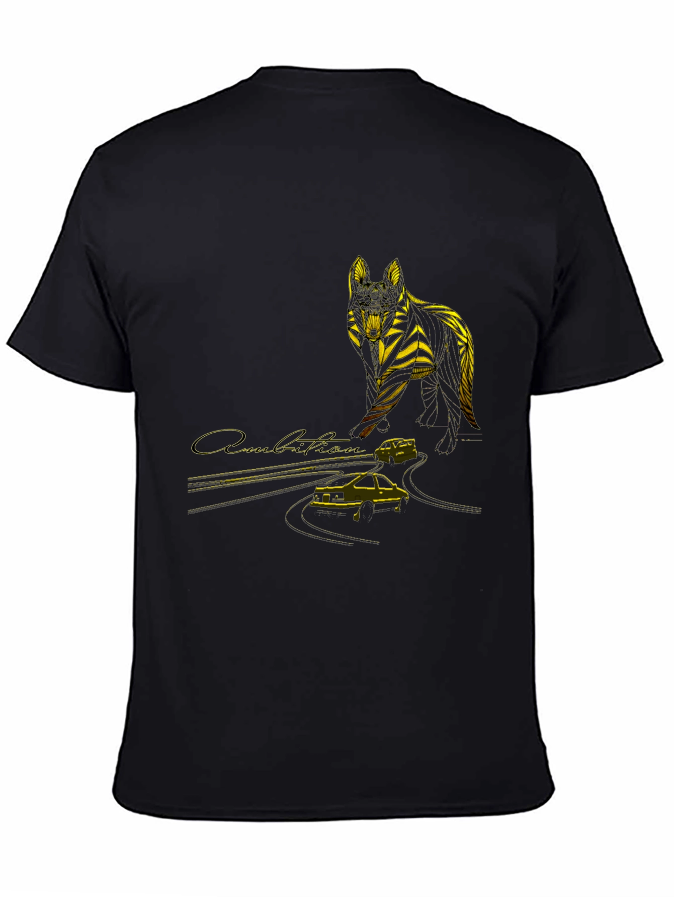 Wolf & Car Graphic T-Shirt - Stylish Black Tee