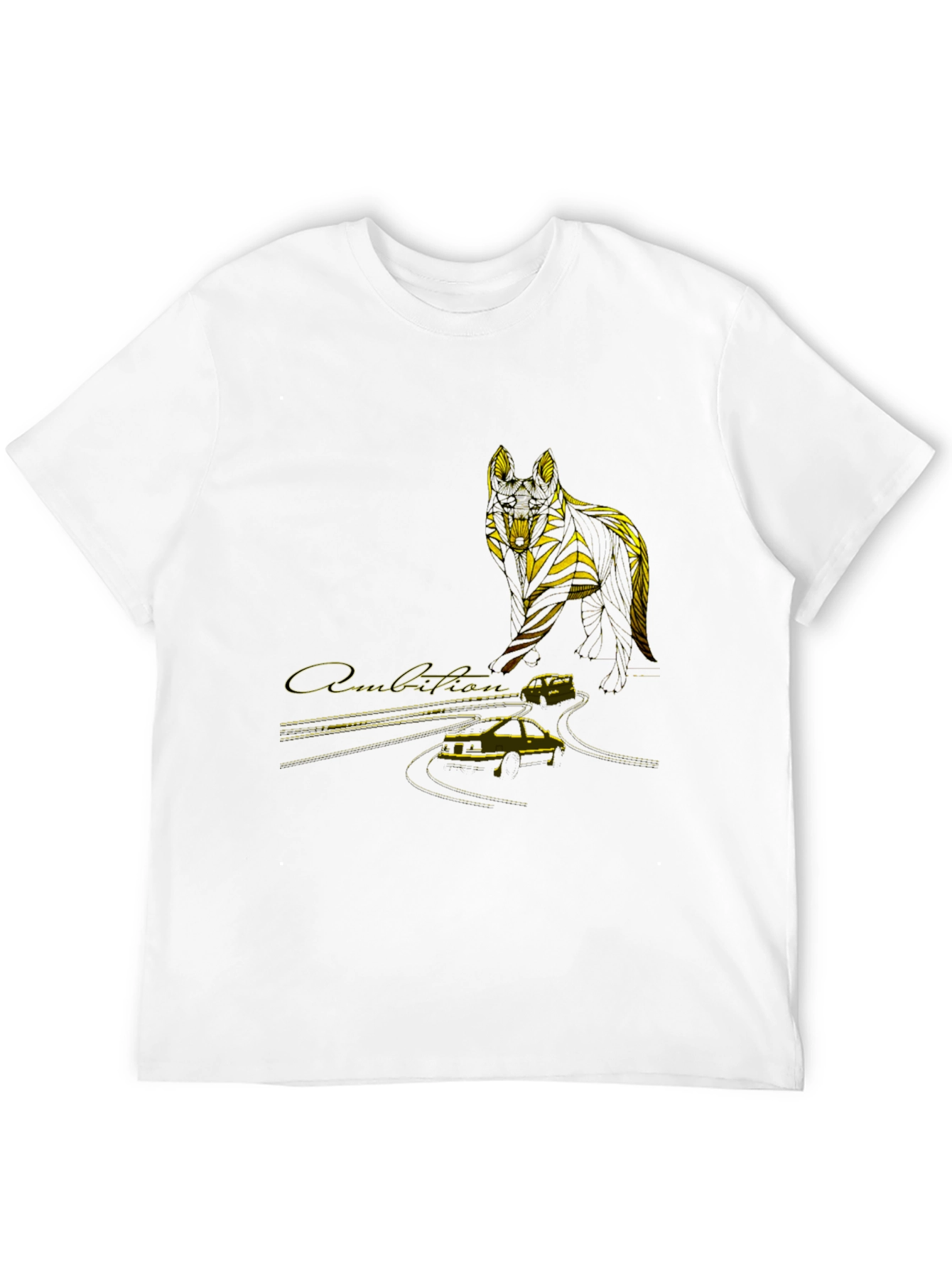 Wolf & Car Graphic T-Shirt - Stylish Black Tee