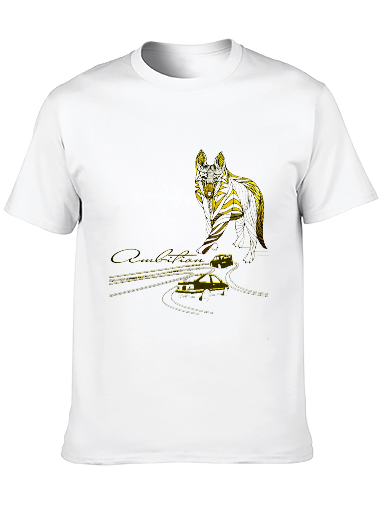 Wolf & Car Graphic T-Shirt - Stylish Black Tee