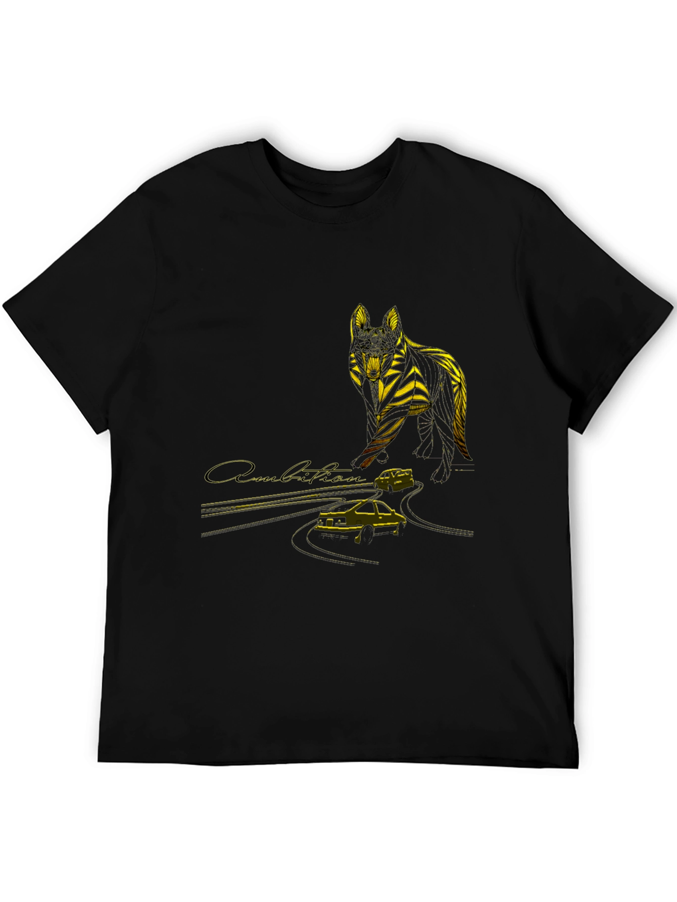 Wolf & Car Graphic T-Shirt - Stylish Black Tee