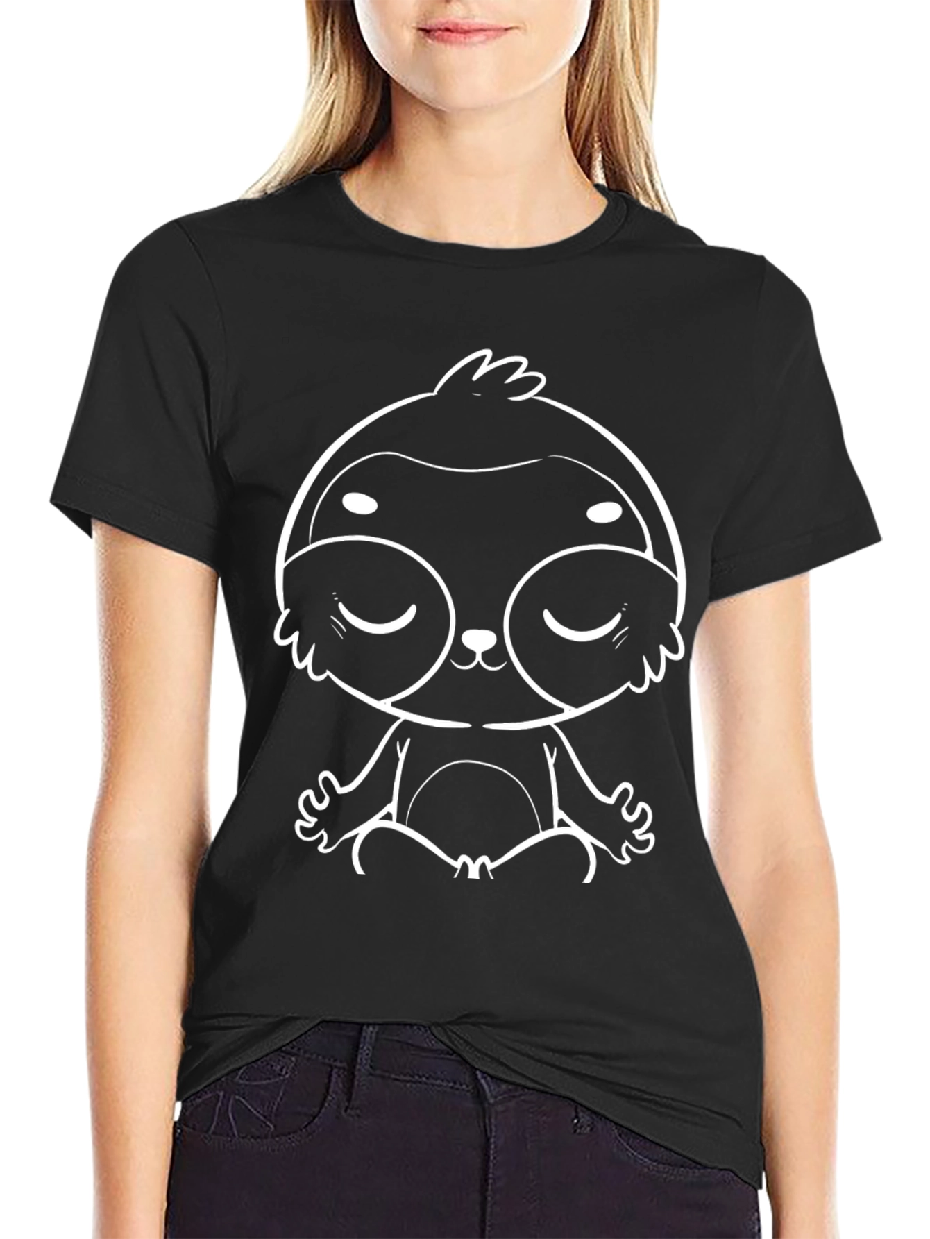 Meditating Sloth Graphic Tee - Black