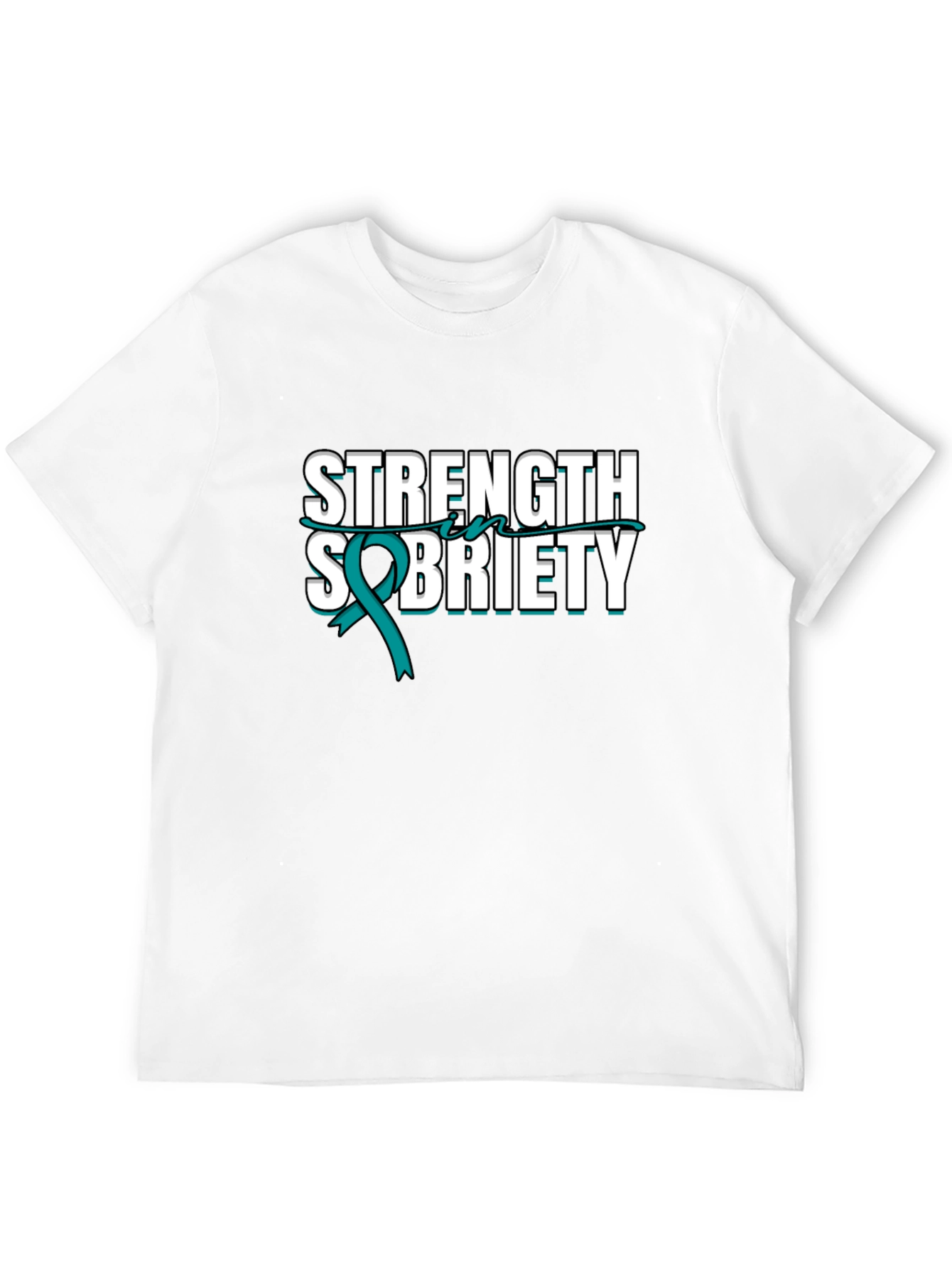 Strength Sobriety Teal Ribbon Black T-Shirt