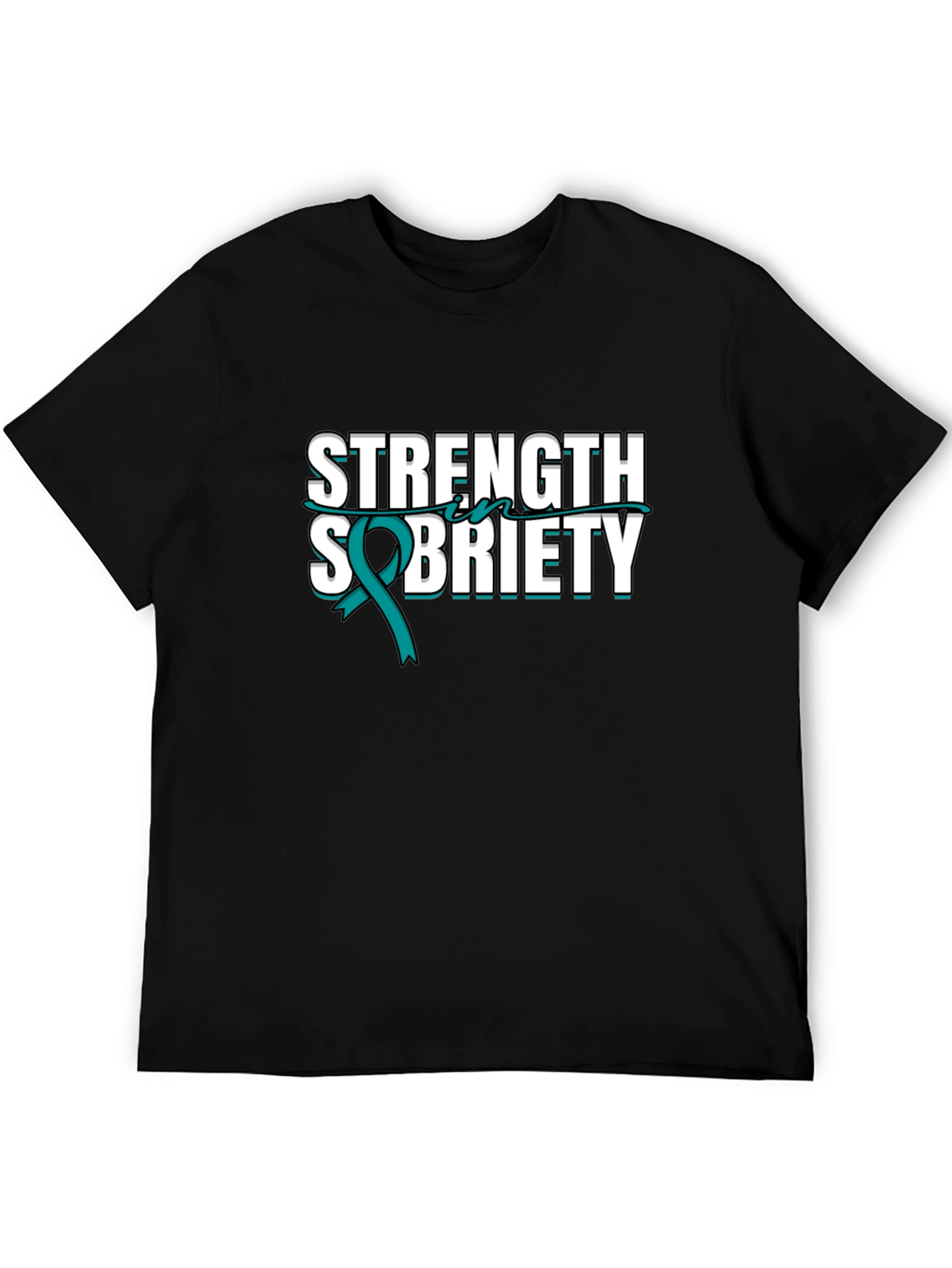Strength Sobriety Teal Ribbon Black T-Shirt