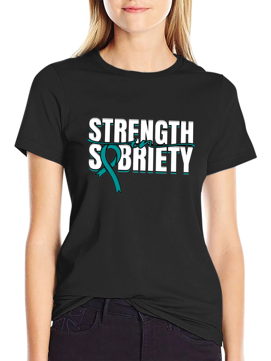 Strength Sobriety Teal Ribbon Black T-Shirt