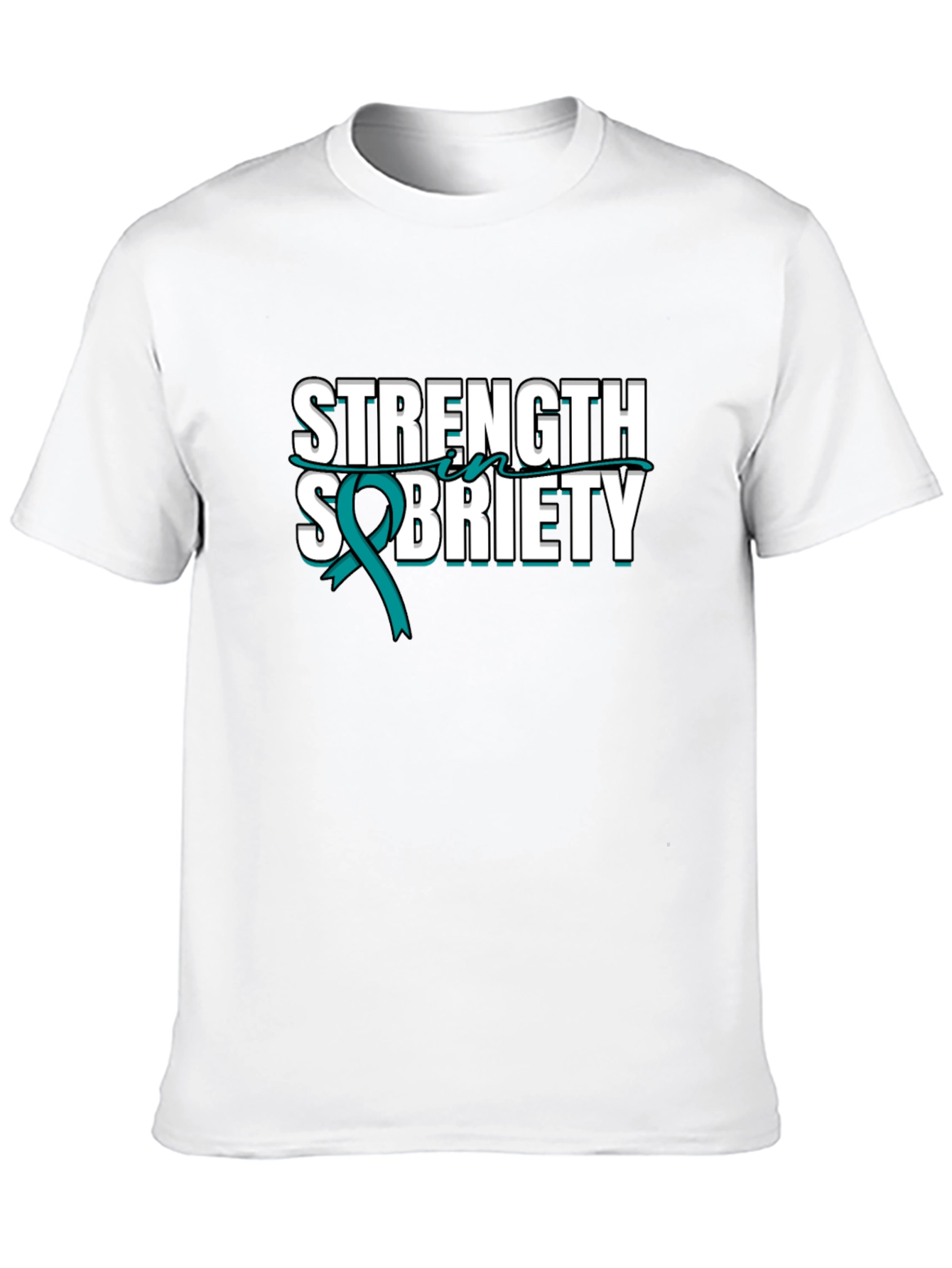 Strength Sobriety Teal Ribbon Black T-Shirt